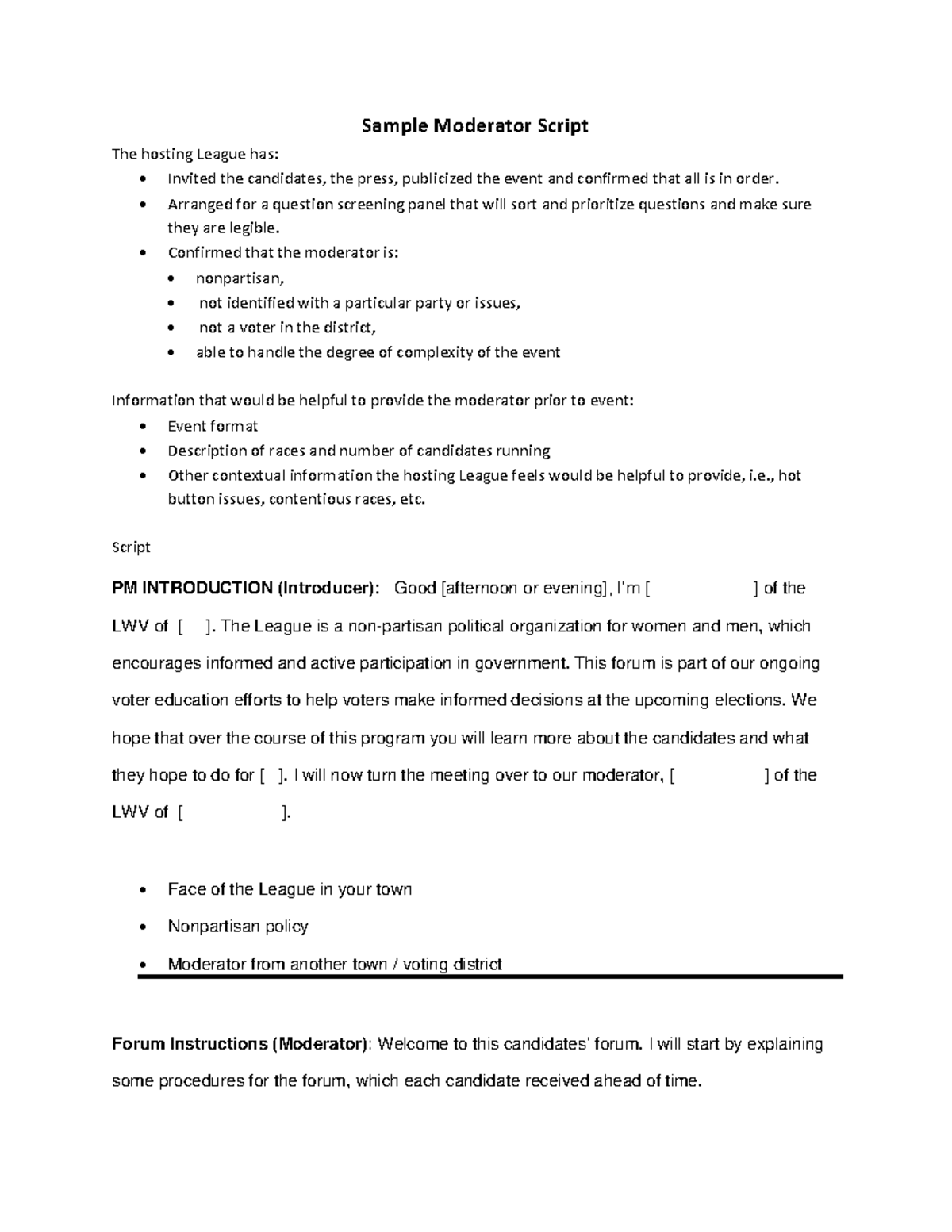Sample Candidate Forum Moderator Script Guide - Studocu