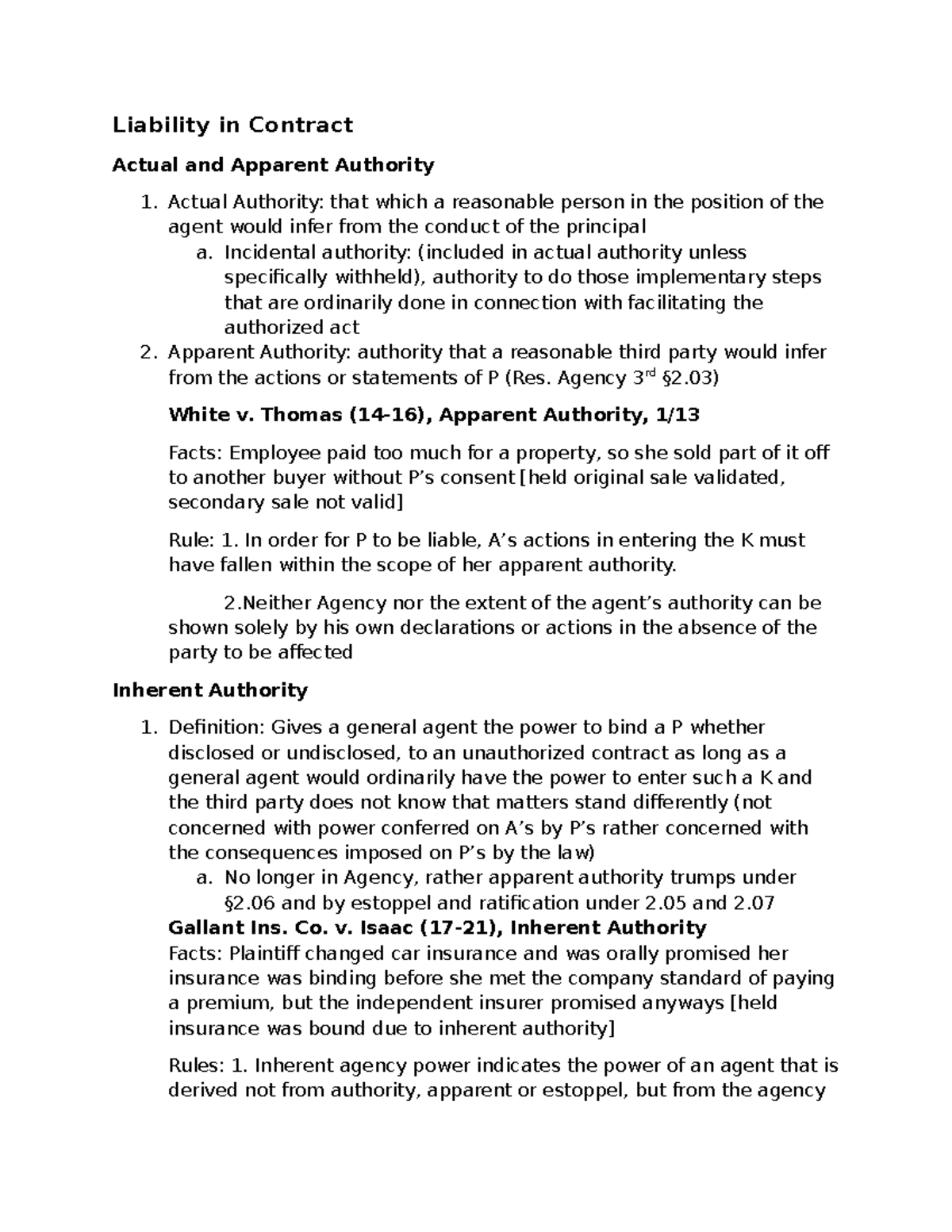 1-13-25 - Day 1 Materials - Liability in Contract Actual and Apparent ...