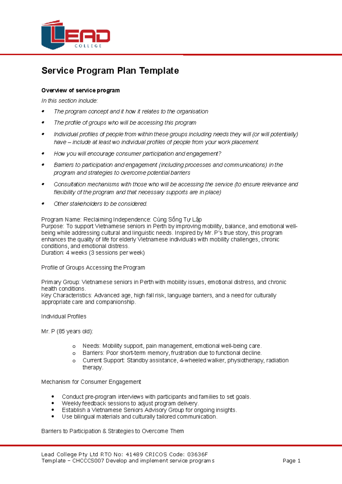 55. CHCCCS 007 Service Program Plan for Vietnamese Seniors in Perth ...