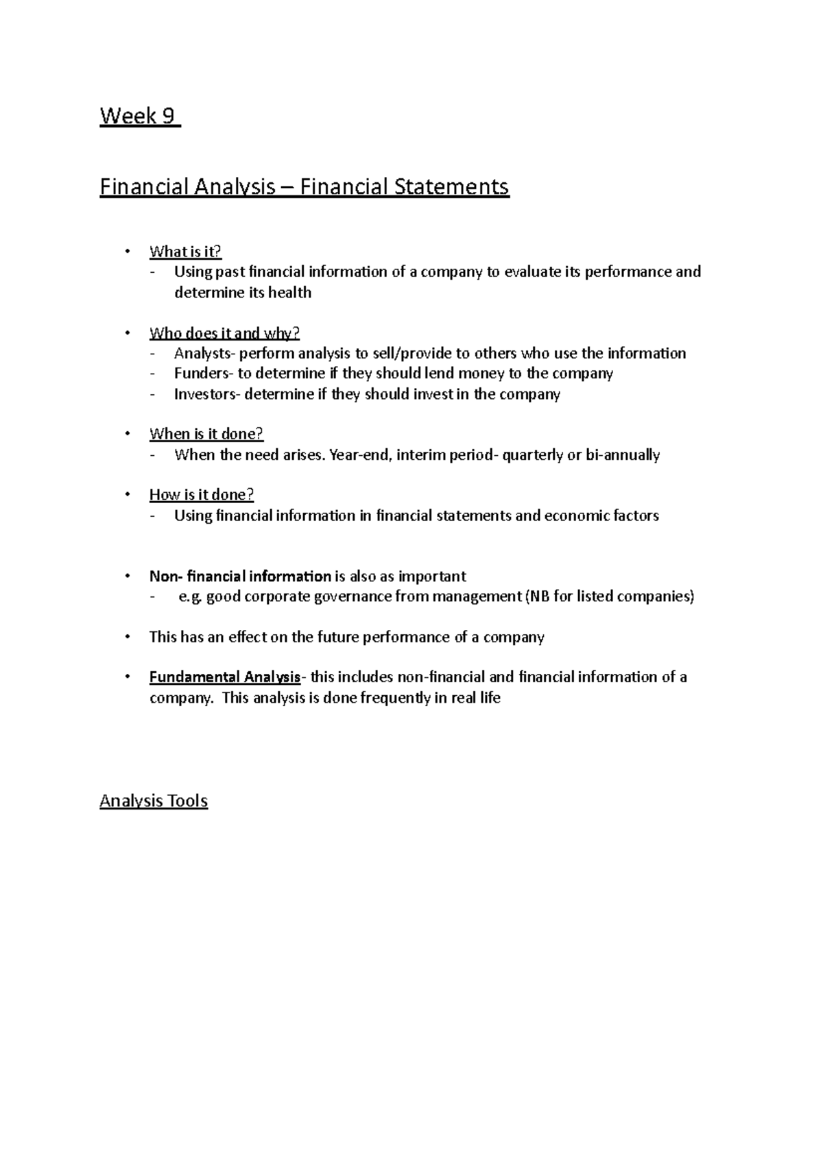 Wk 9 - ACC1012S Financial Analysis and Ratio Analysis Overview - Studocu