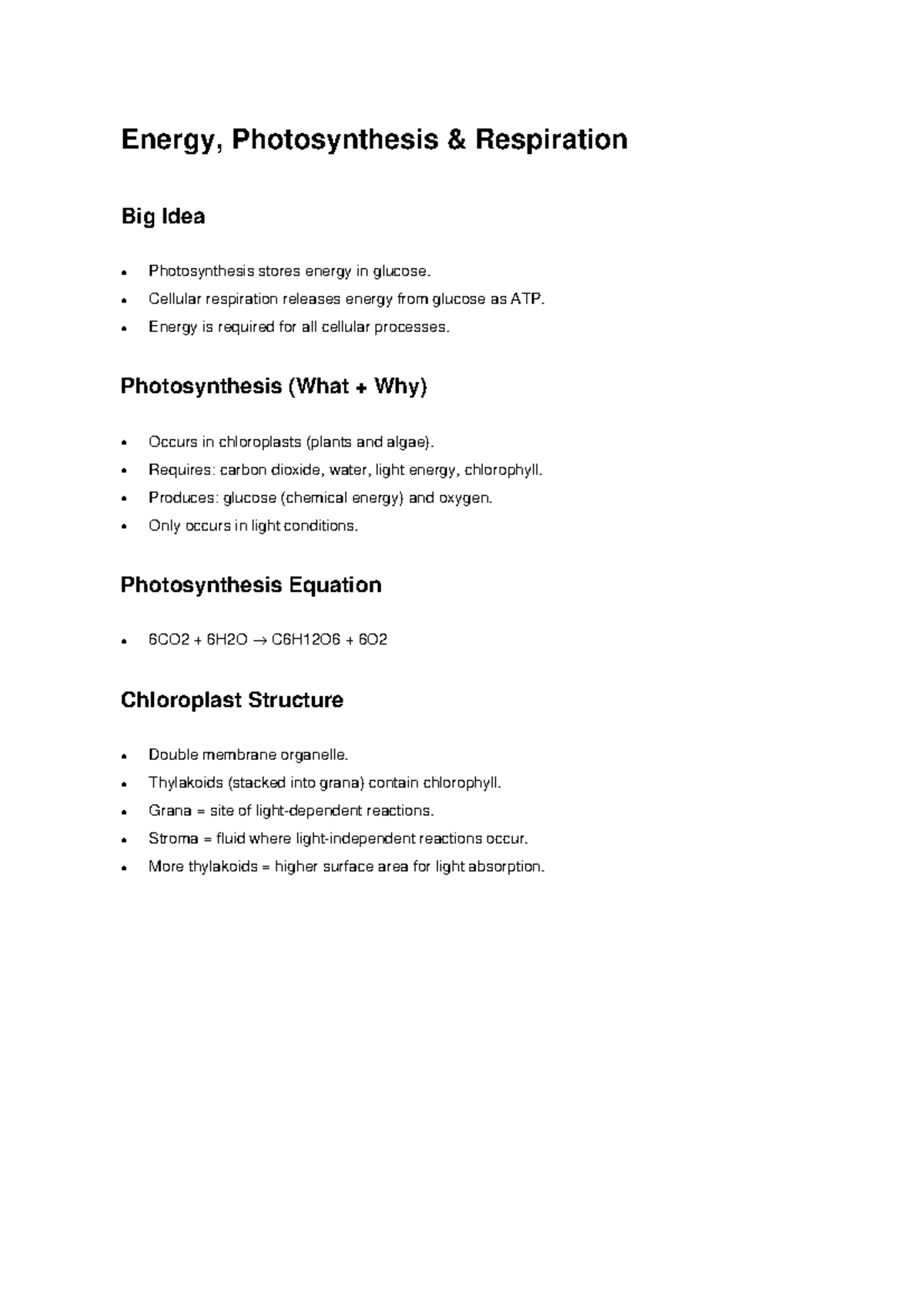 Biology 101: Photosynthesis & Cellular Respiration Overview - Studocu