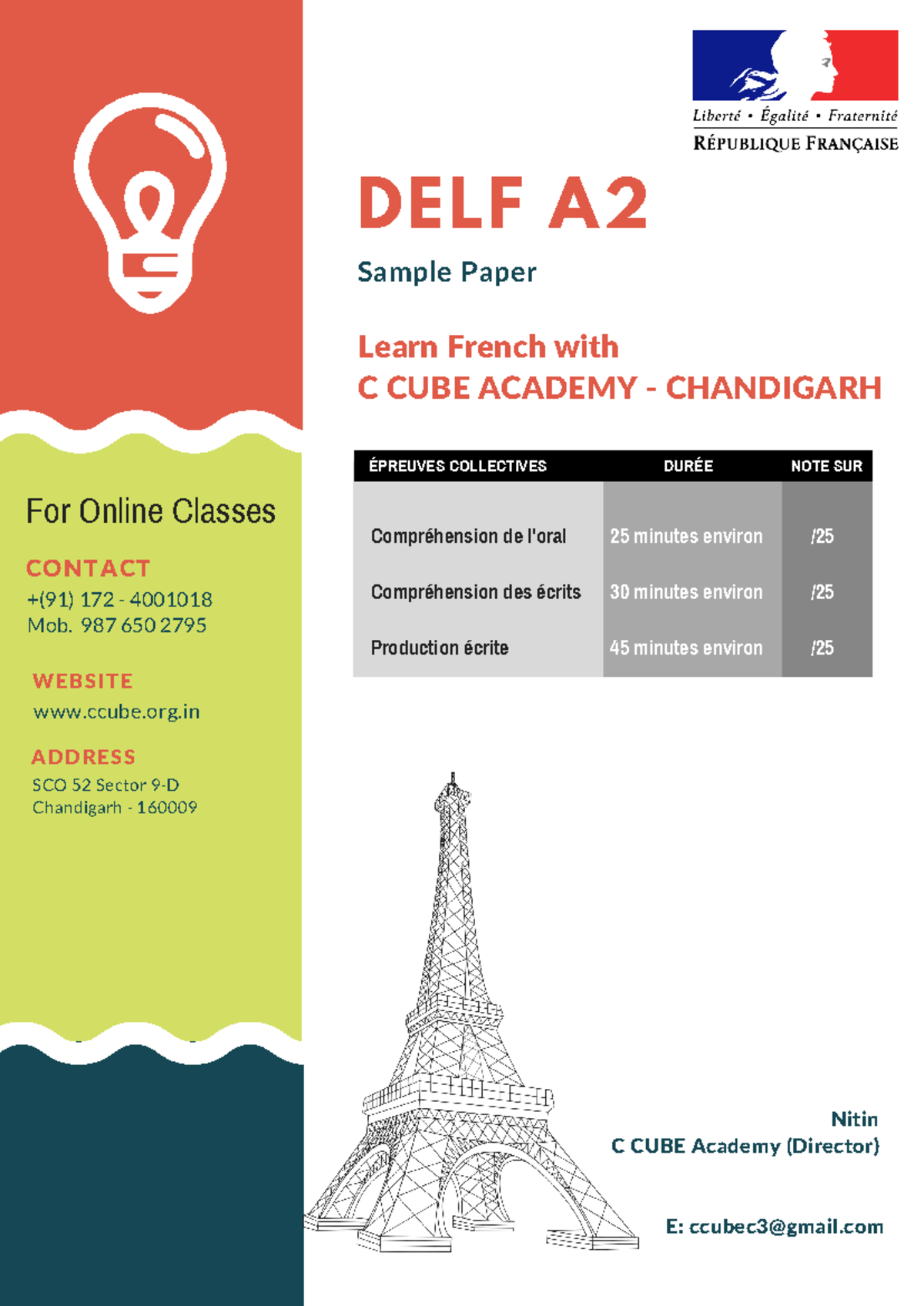 DELF A2 Sample Paper 2 with Answer Key - C CUBE Academy - Studocu