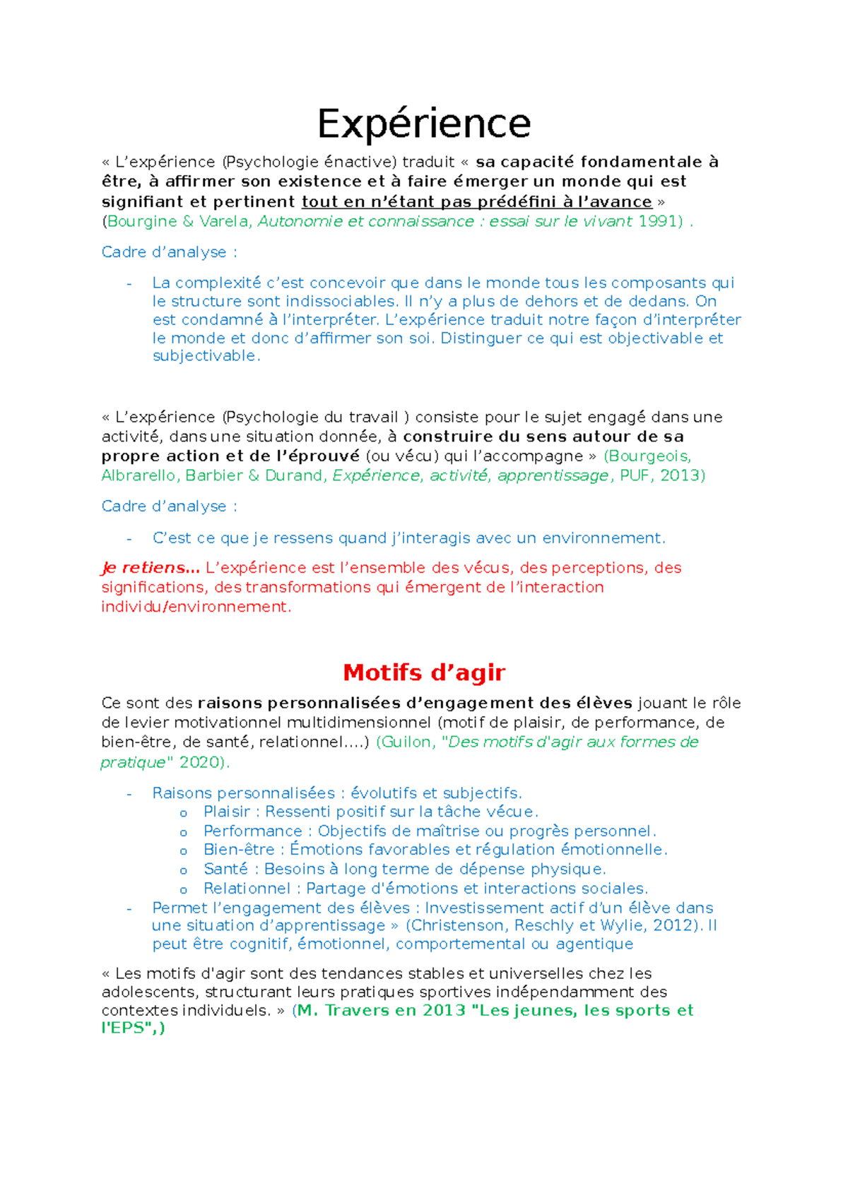 Expérience en Psychologie Énactive : Définitions et Cadres (Psychologie ...