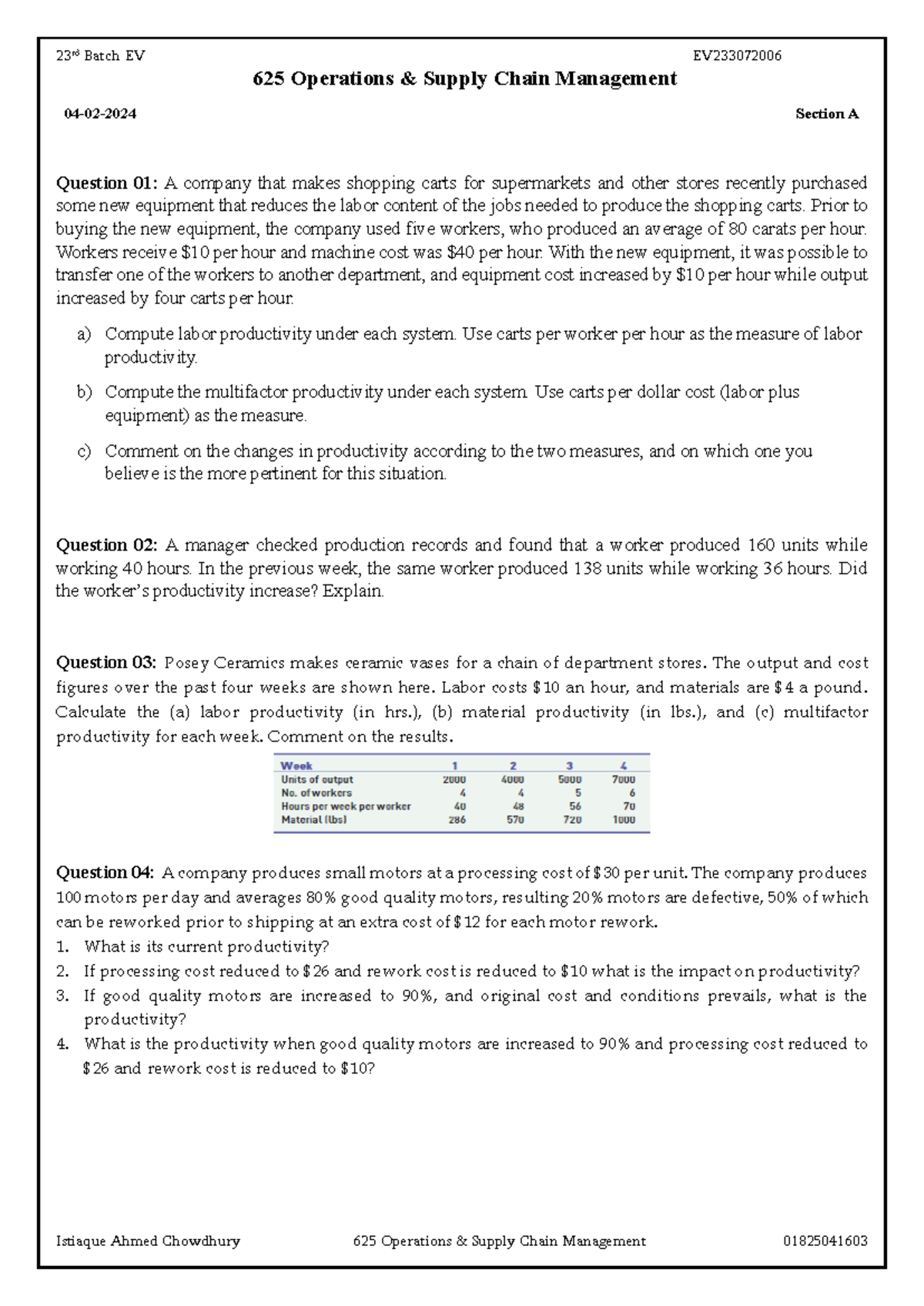 Chapter 1 Problems - 625 Operations Supply Chain Management - Studocu