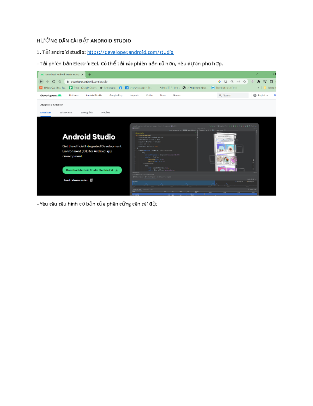 HƯỚNG DẪN CÀI ĐẶT Android Studio - Phiên bản Electric Eel - Studocu