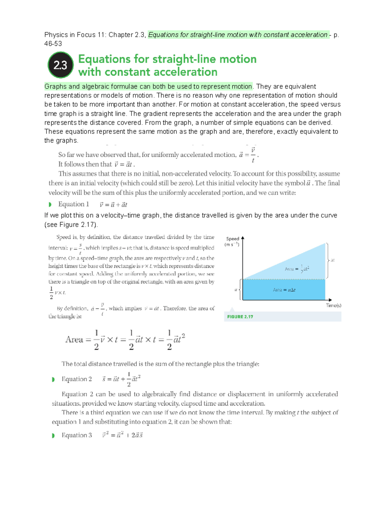 2.3 Equations of Straight-Line Motion & Gravitational Acceleration ...