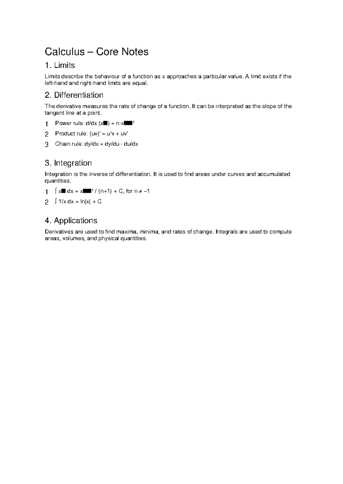 Calculus 101: Core Notes on Limits, Derivatives, and Integrals - Studocu