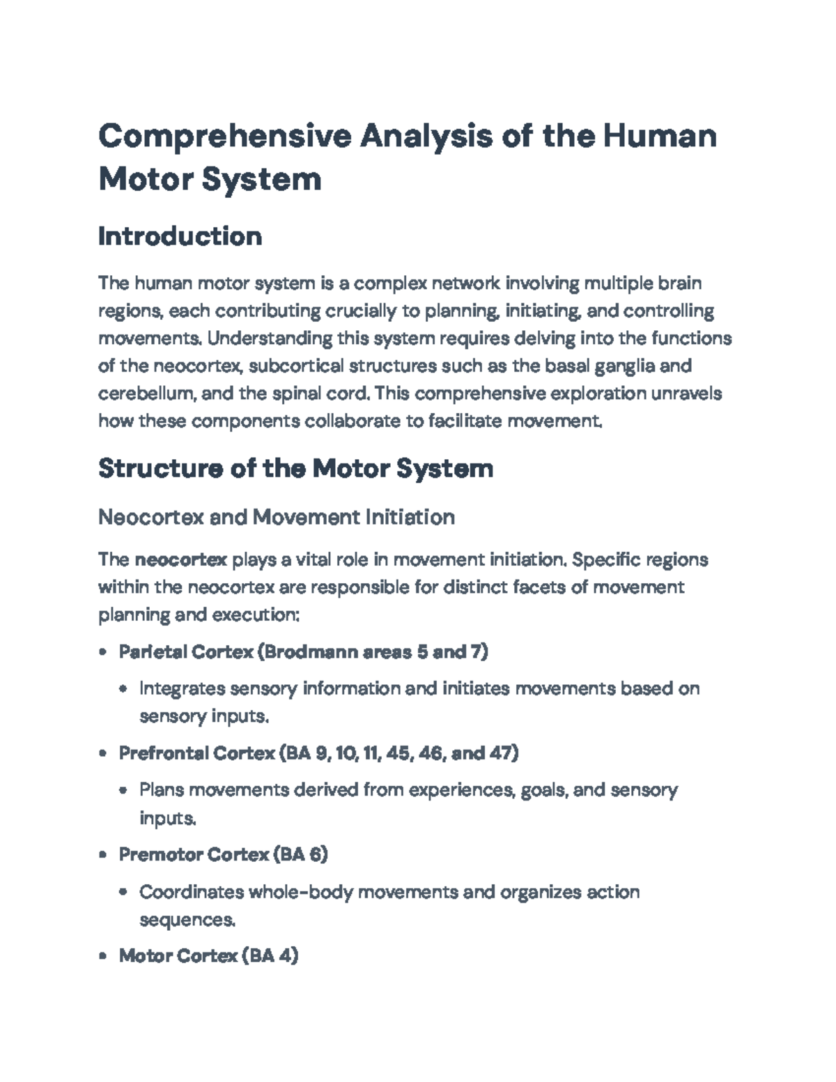 Comprehensive Overview of the Human Motor System Anatomy and Function ...