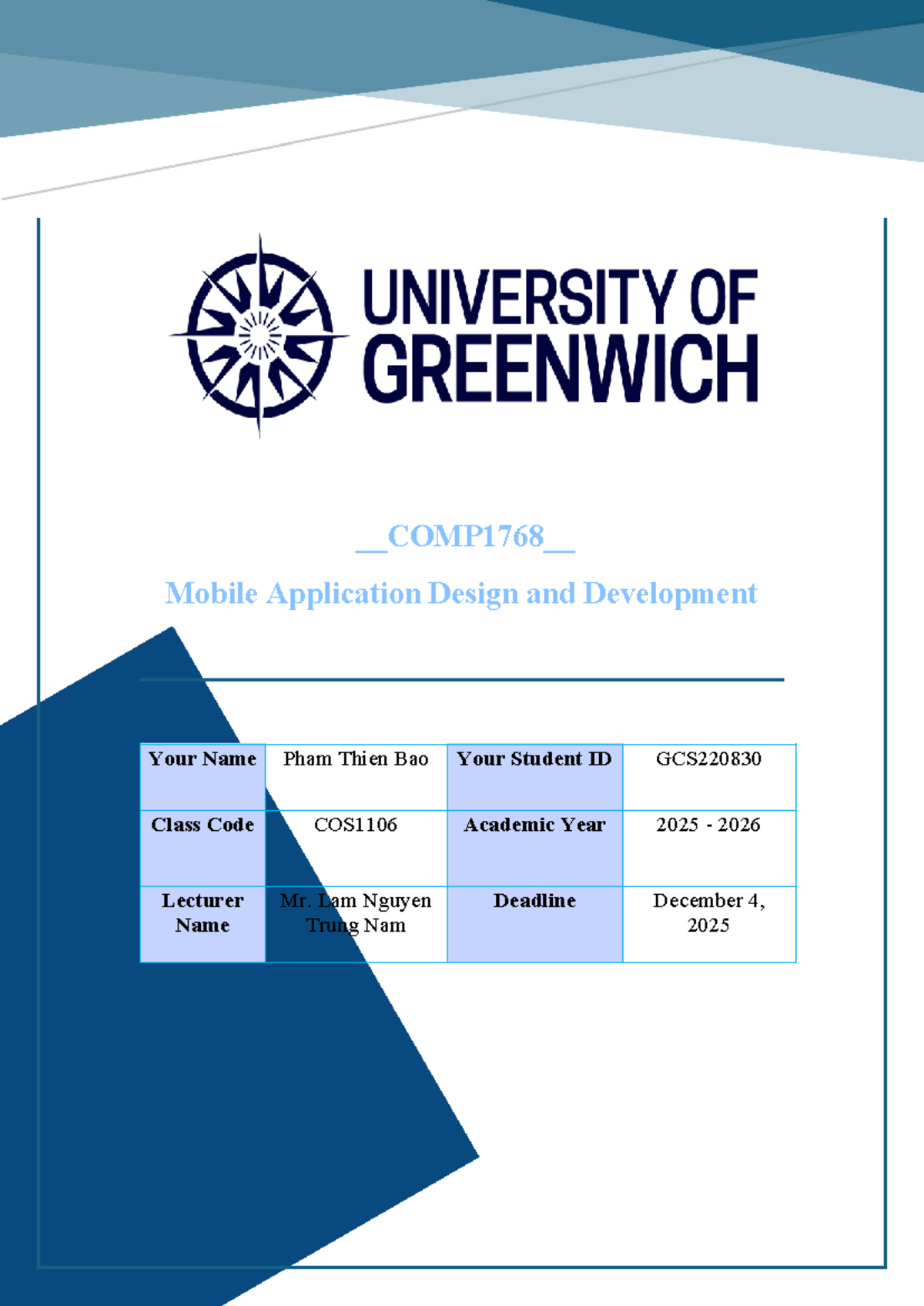 COMP1768 Mobile App Design & Development Final Report - Studocu