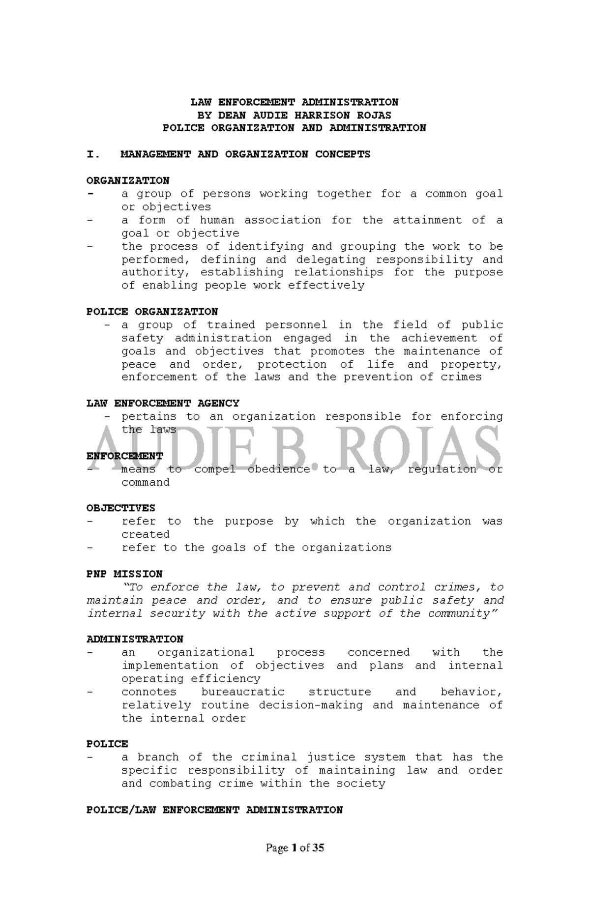 Police Organization Administration I: Management Concepts and Structure ...