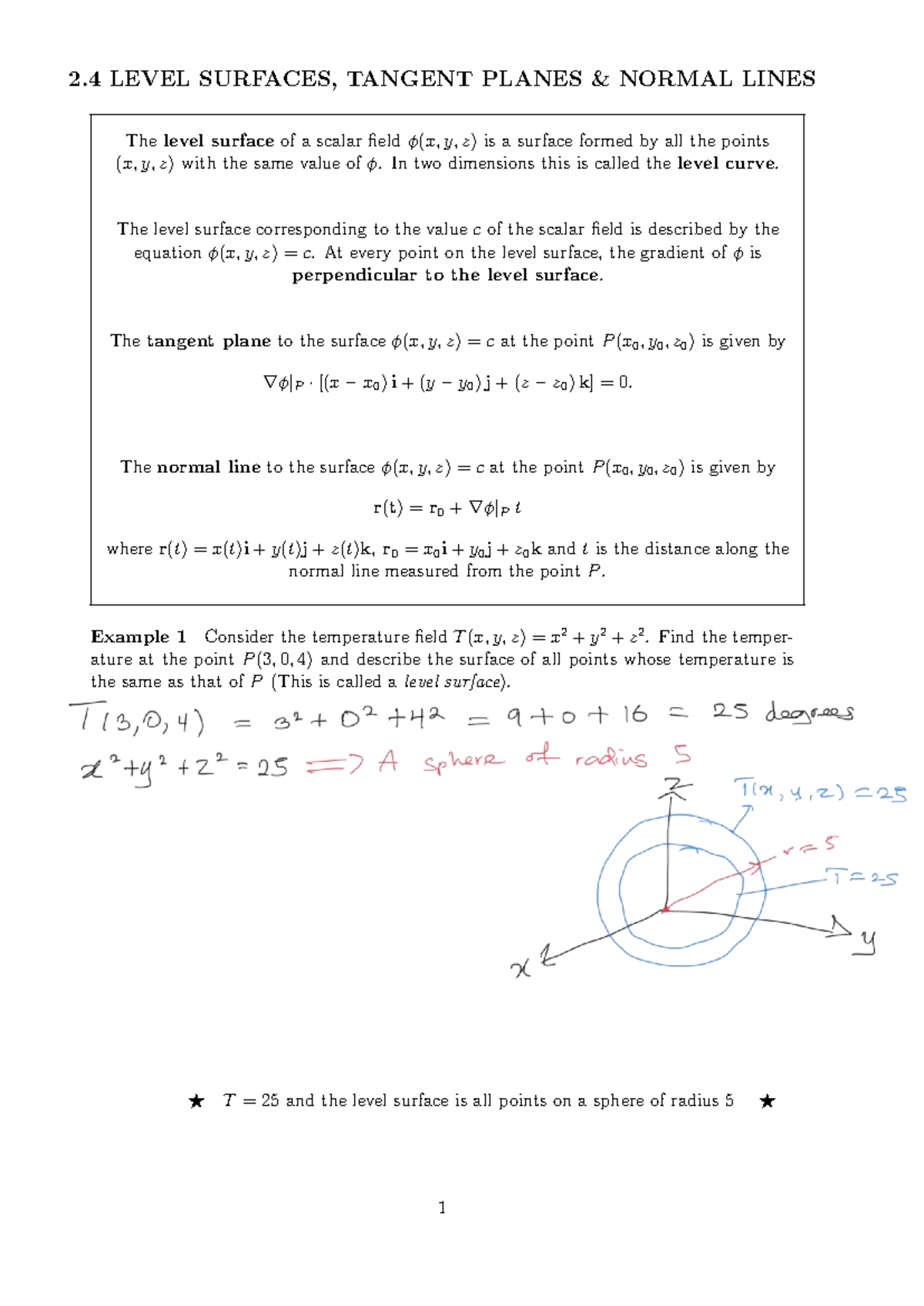 2.4 Level Surfaces: Tangent Planes & Normal Lines Notes - Studocu