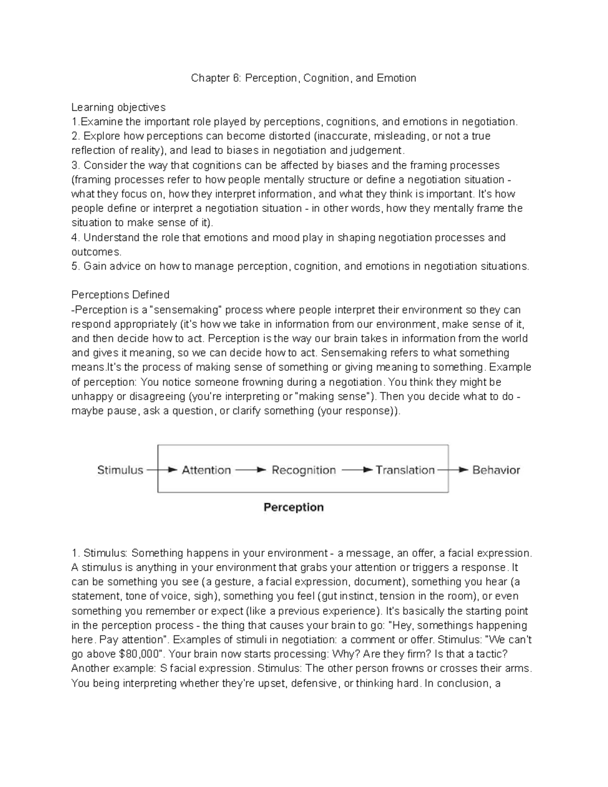 Chap 6: Perception, Cognition & Emotion in Negotiation Notes - Studocu