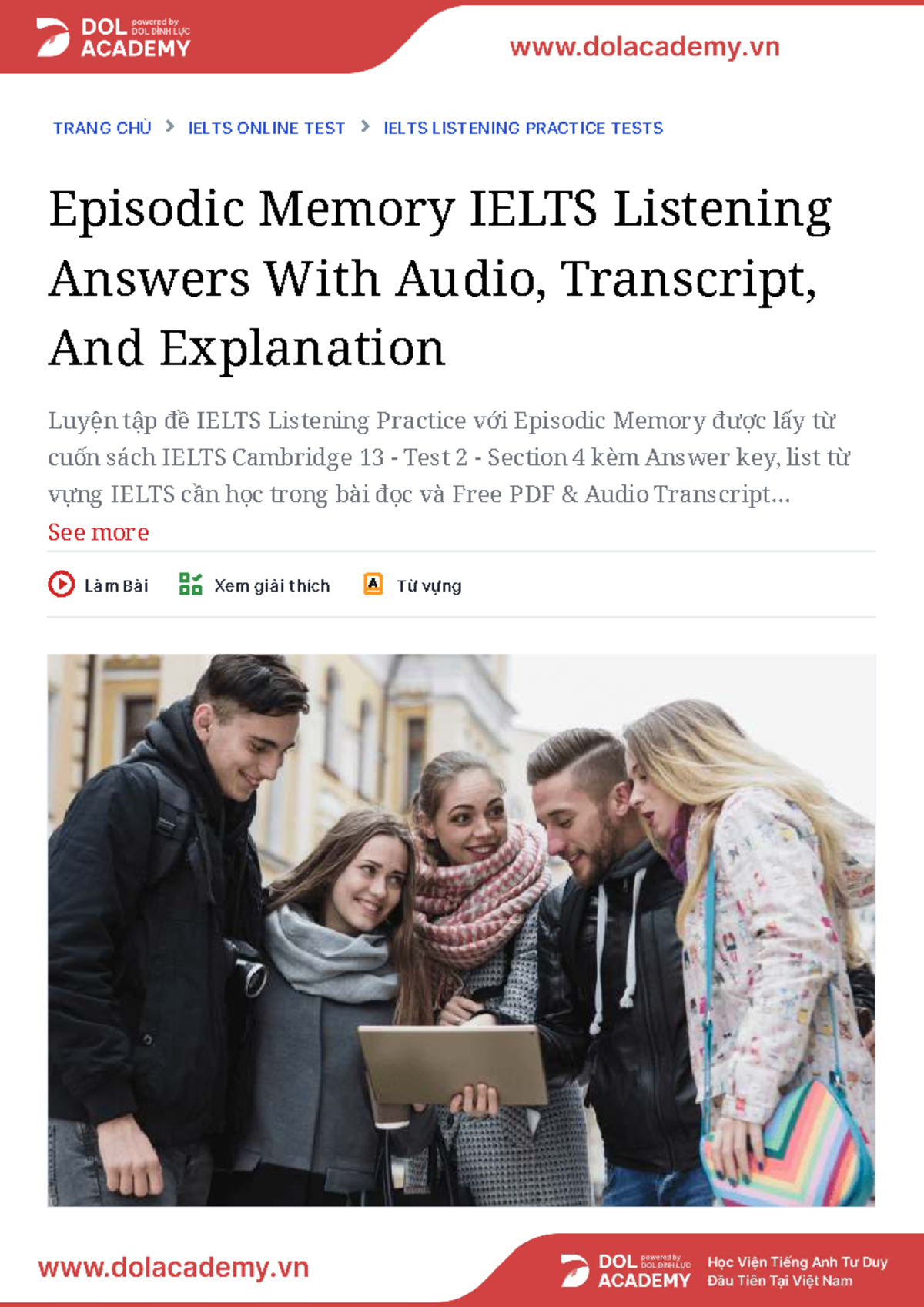 IELTS Listening Practice: Episodic Memory Insights and Answers - Studocu