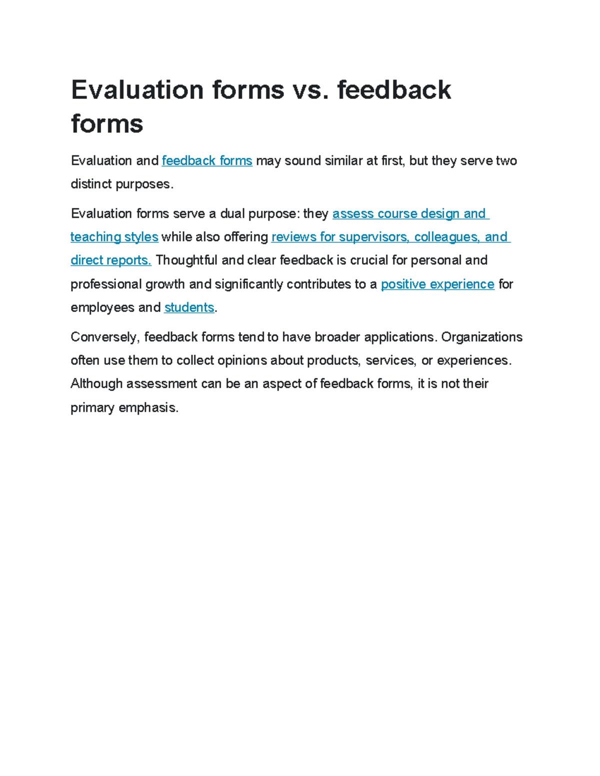 Evaluation Forms vs. Feedback Forms: Key Differences Explained - Studocu