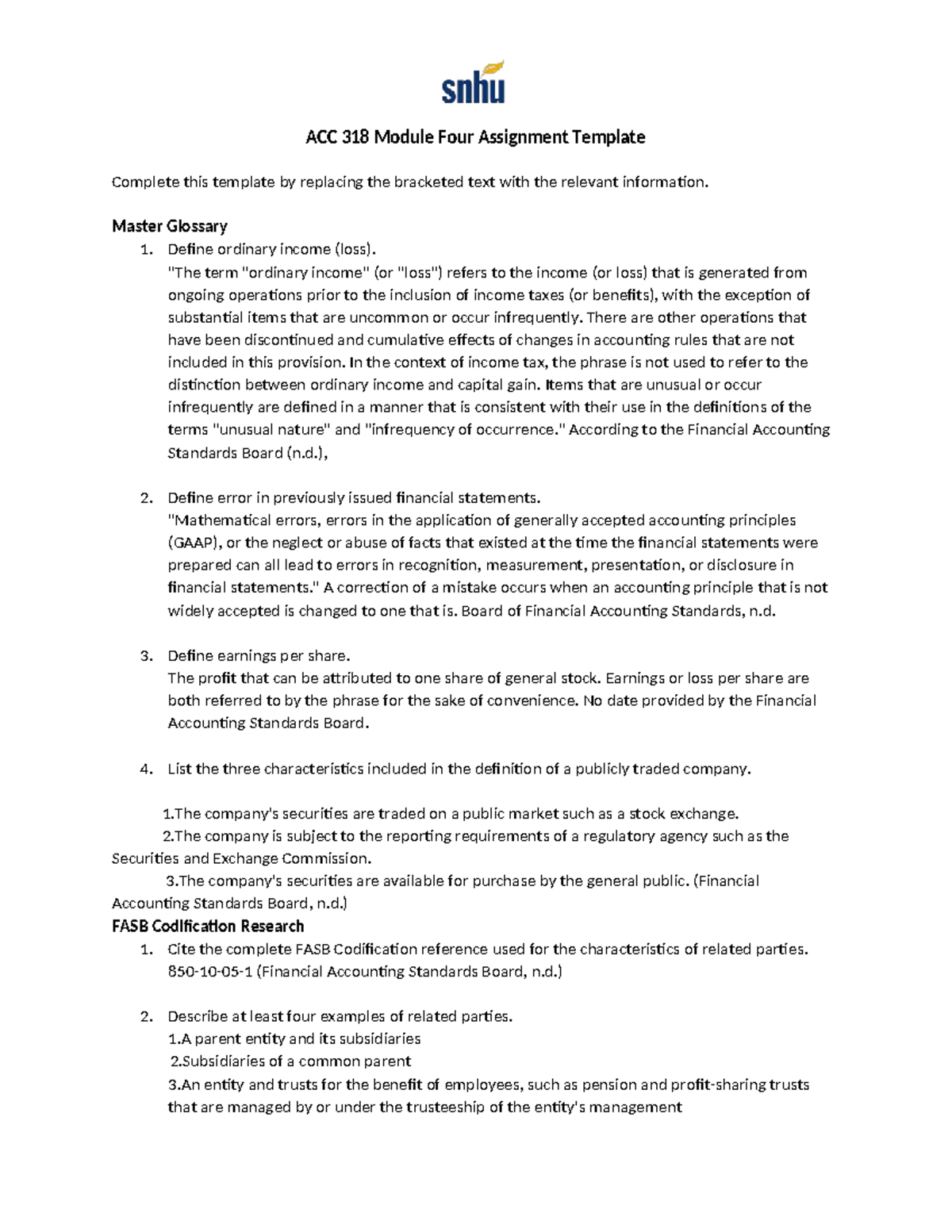 ACC 318 Module Four Assignment Template - Completed Version - Studocu