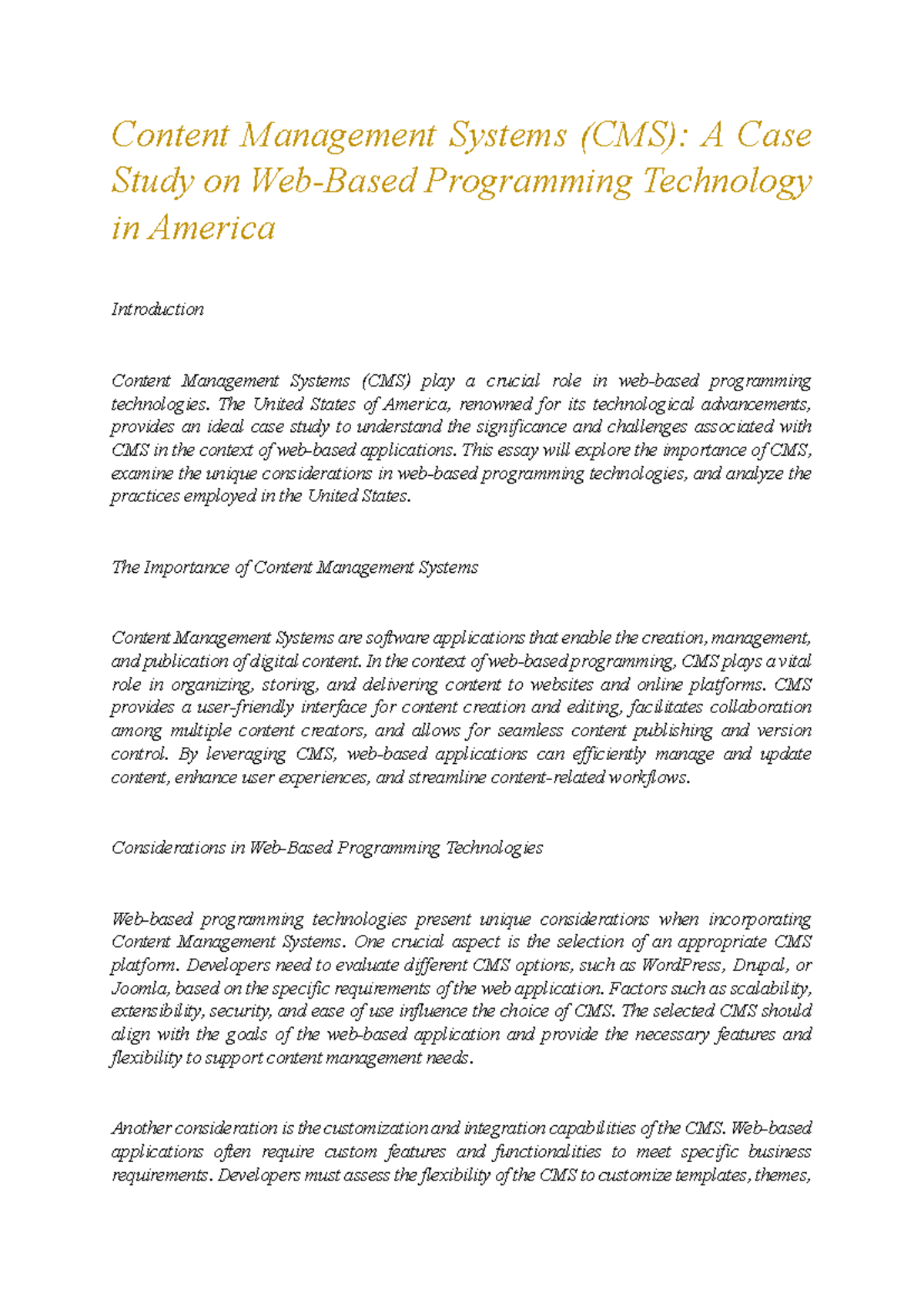 CMS in Web-Based Programming: A Comprehensive Case Study 13 - Studocu