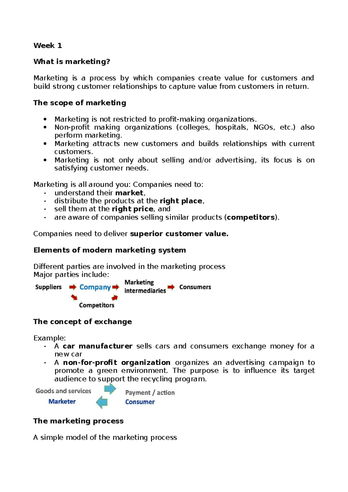 Introduction to Marketing: Week 1 Overview and Key Concepts - Studocu