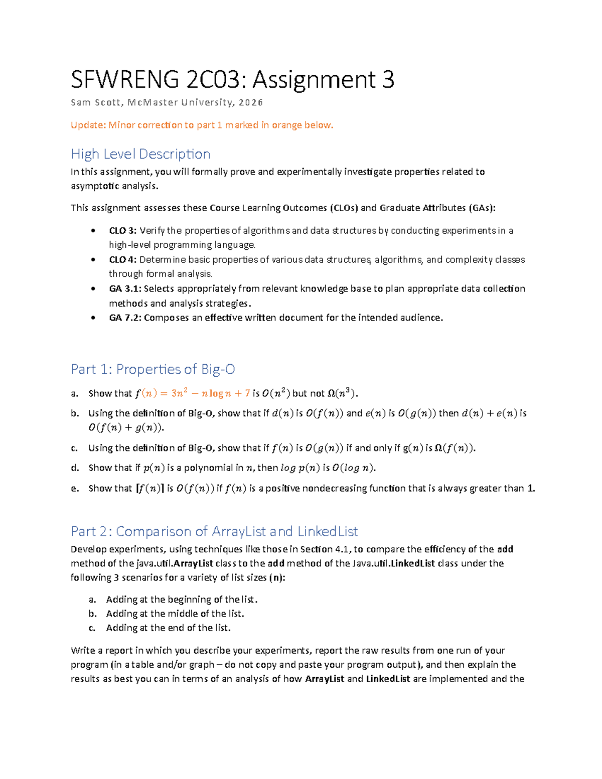 SFWRENG 2C03: Assignment 3 - Asymptotic Analysis & Data Structures ...