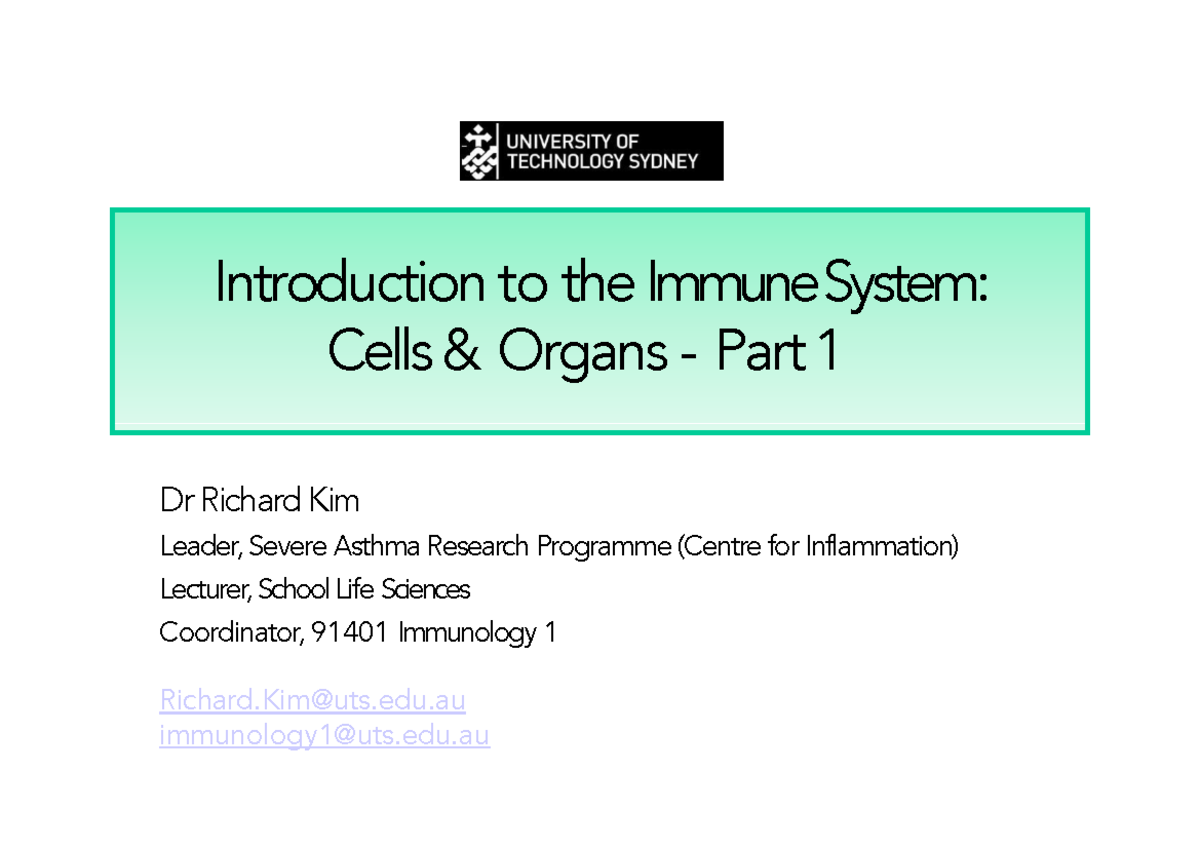 Immunology lec1 compressed - Introduction to the Immune System: Cells ...