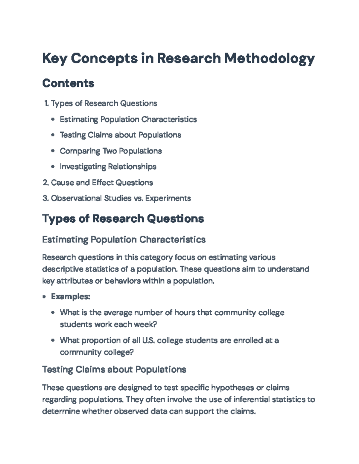 Key Concepts in Research Methodology: Types of Questions and Studies ...