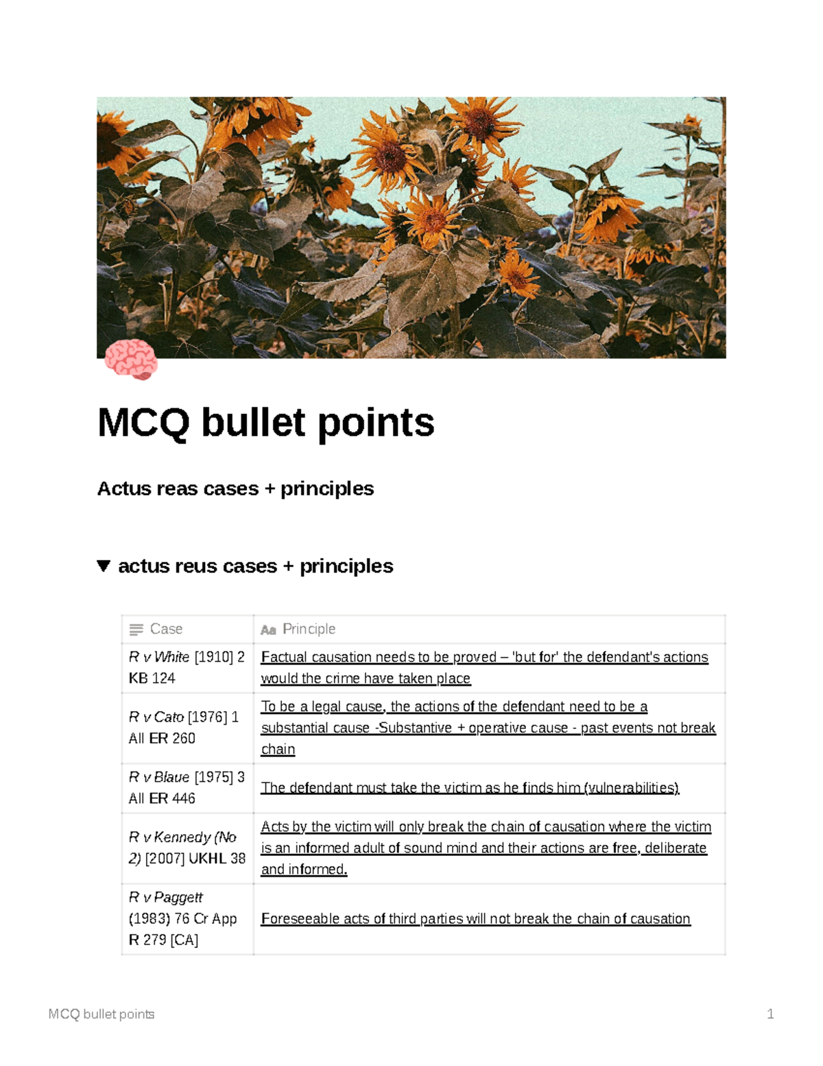 Cardiff Criminal law revision notes - MCQ bullet points Actus reas ...
