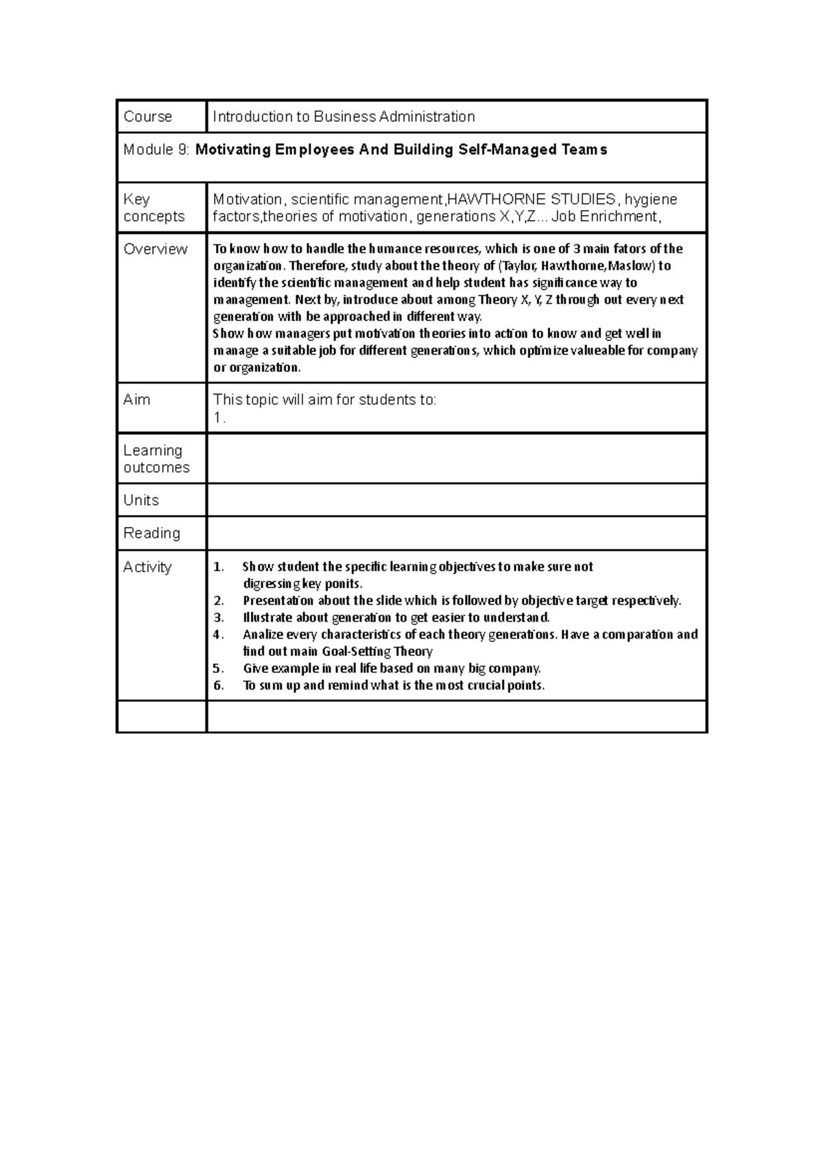Lessonplan - note about chapter 11 of Intro to Business Lesson Plan ...