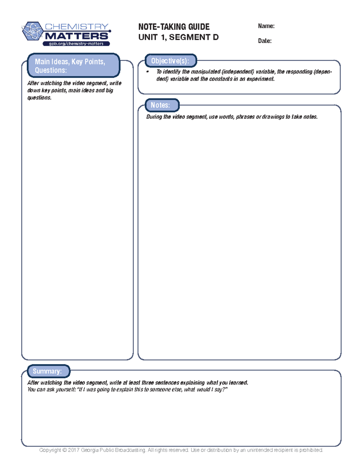 Note-Taking Guide: Scientific Method Unit 1, Segment D - Studocu