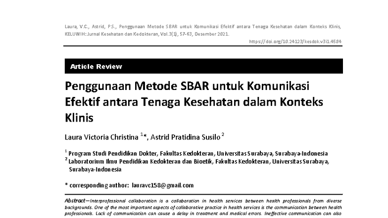 Penggunaan Metode SBAR untuk Komunikasi Efektif di Kesehatan, KELUWIH ...