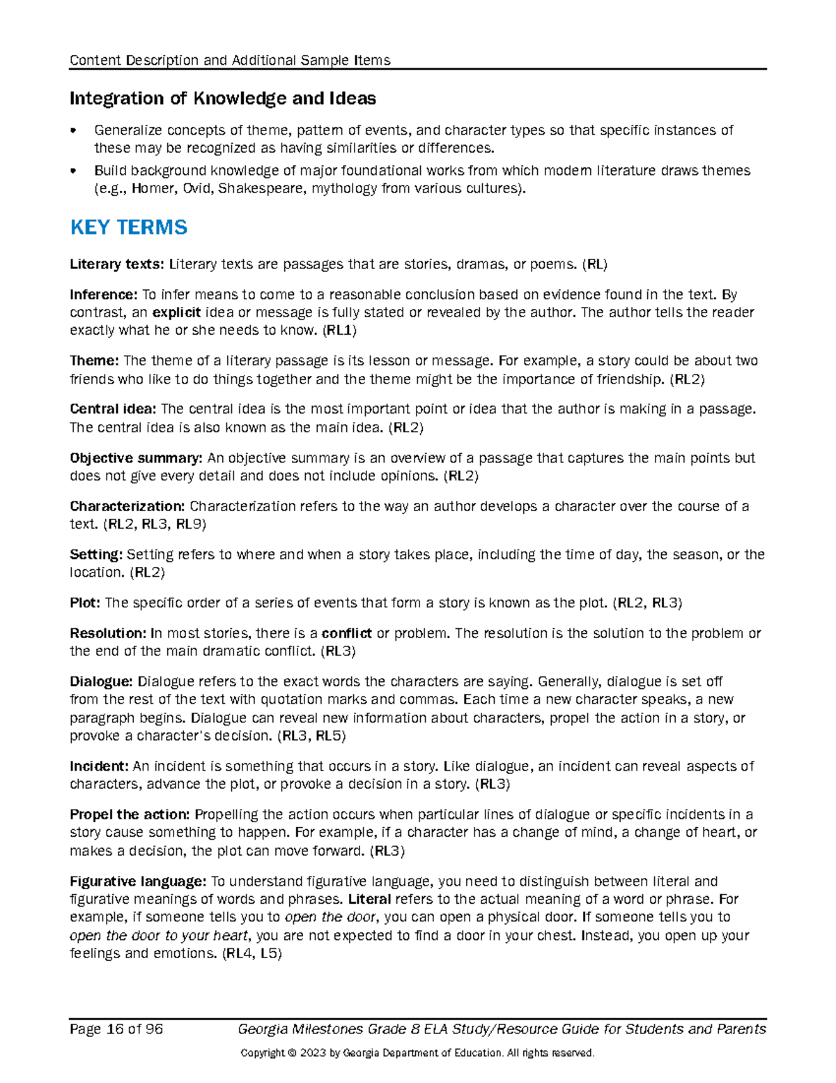 Georgia Milestones Grade 8 ELA study/resource guide for students and ...