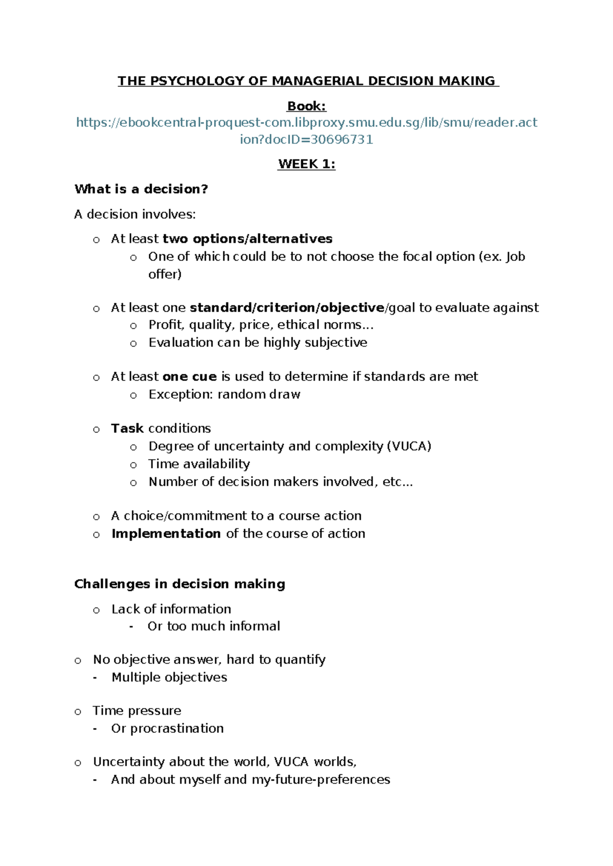 PSY 101: The Psychology of Managerial Decision Making - Week 1 Overview ...