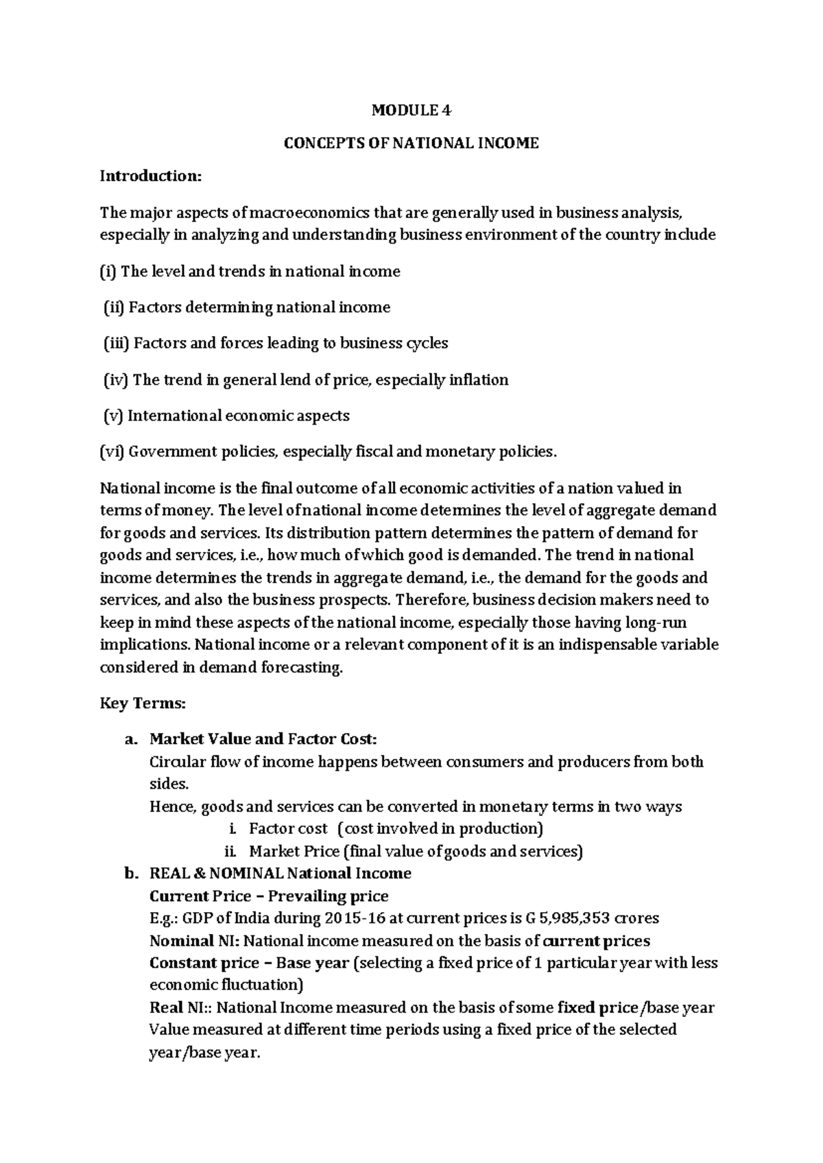 National Income Concepts - MODULE 4 CONCEPTS OF NATIONAL INCOME ...