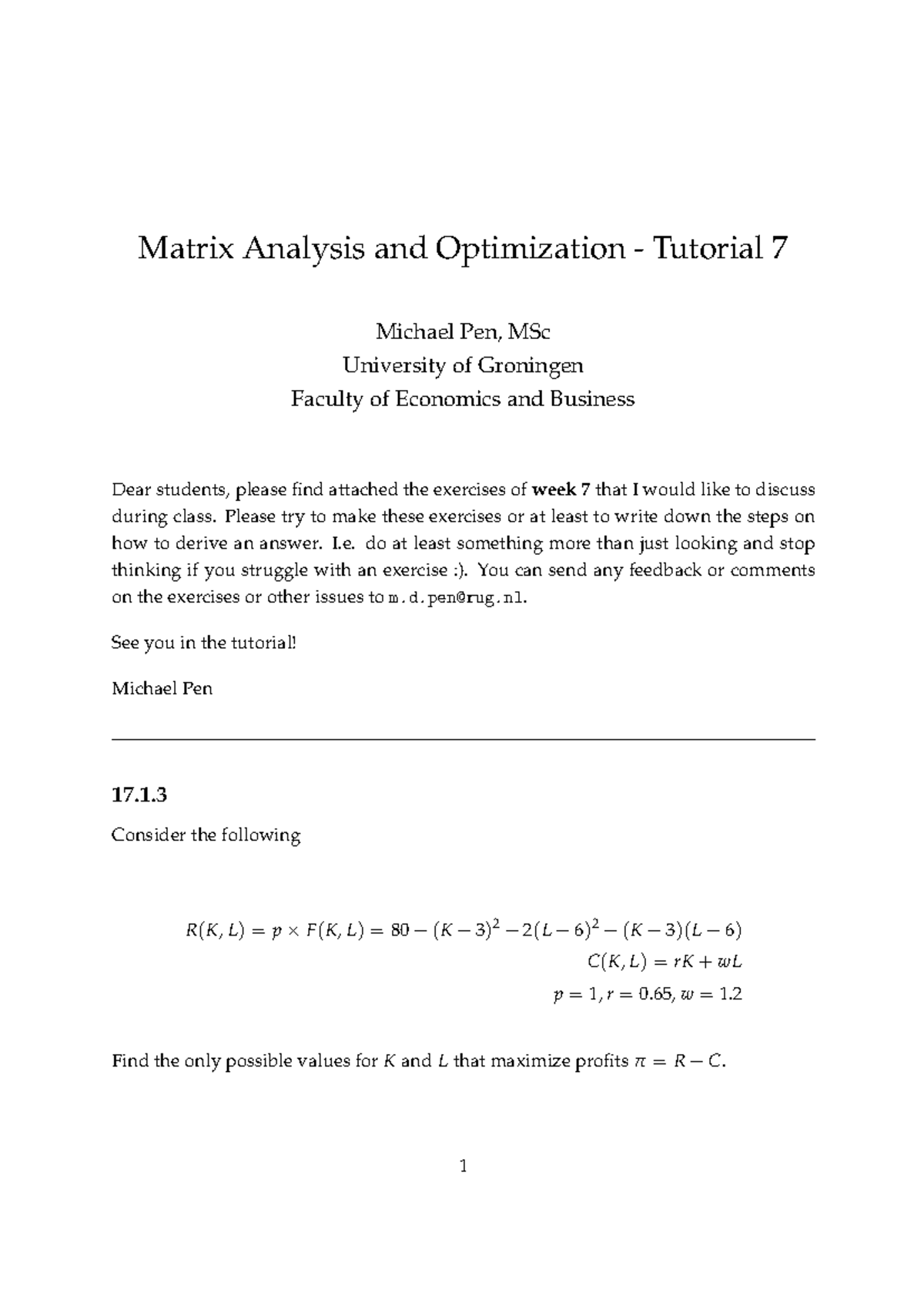 Matrix Analysis & Optimization Tutorial 7 - Exercises & Discussion ...
