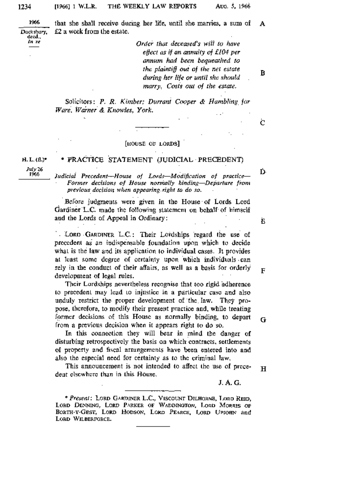 Practice Statement on Judicial Precedent 1966 - House of Lords - Studocu