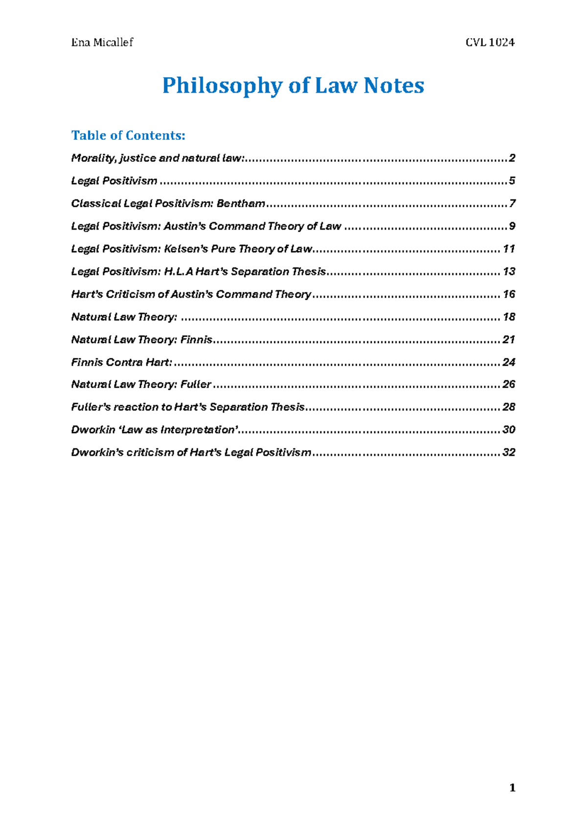 Philosophy of Law Notes CVL 1024: Morality, Justice, and Legal Theories ...