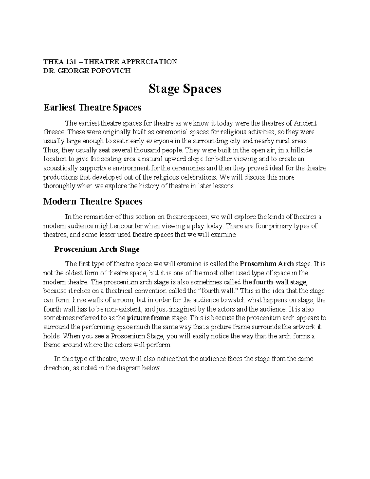 THEA 131: Understanding Stage Spaces in Contemporary Theatre - Studocu