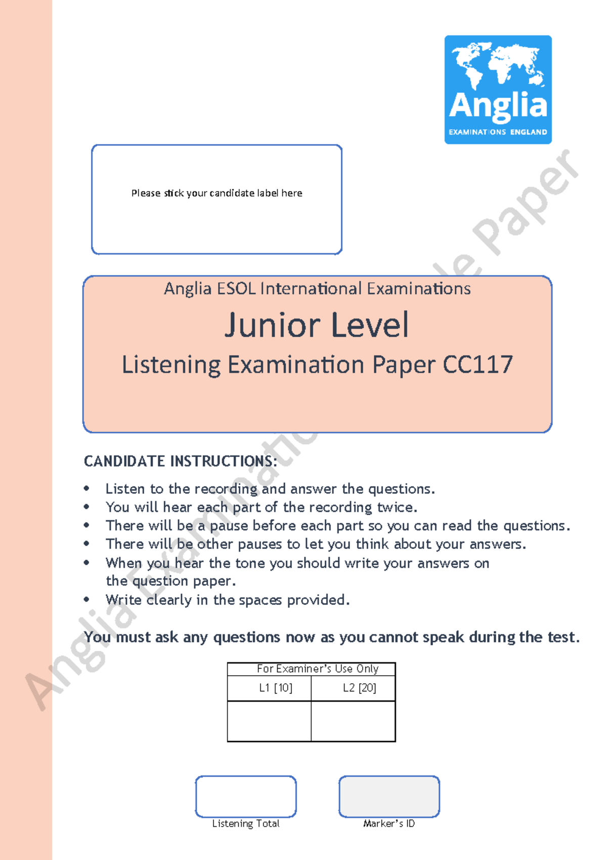 2. Junior LIST Template CC117 - Please stick your candidate label here ...
