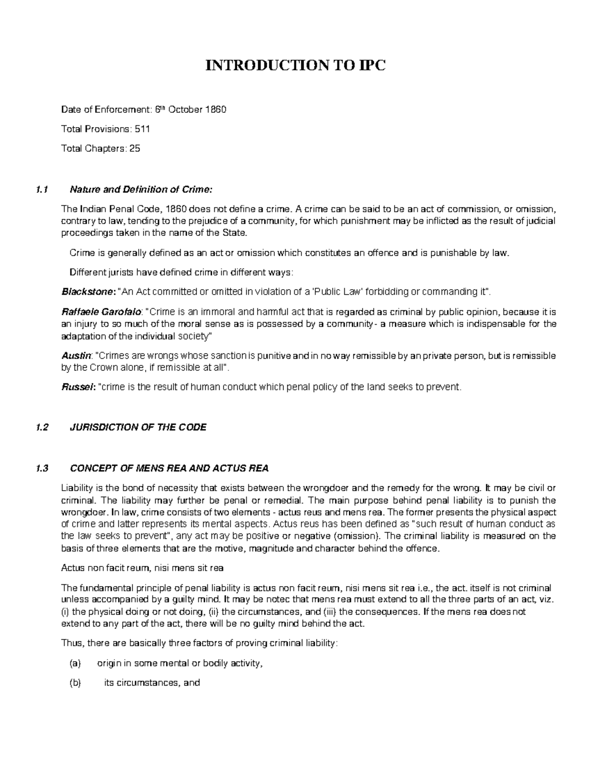 3rd Sem IPC Notes: Understanding Crime, Mens Rea, and Defenses - Studocu
