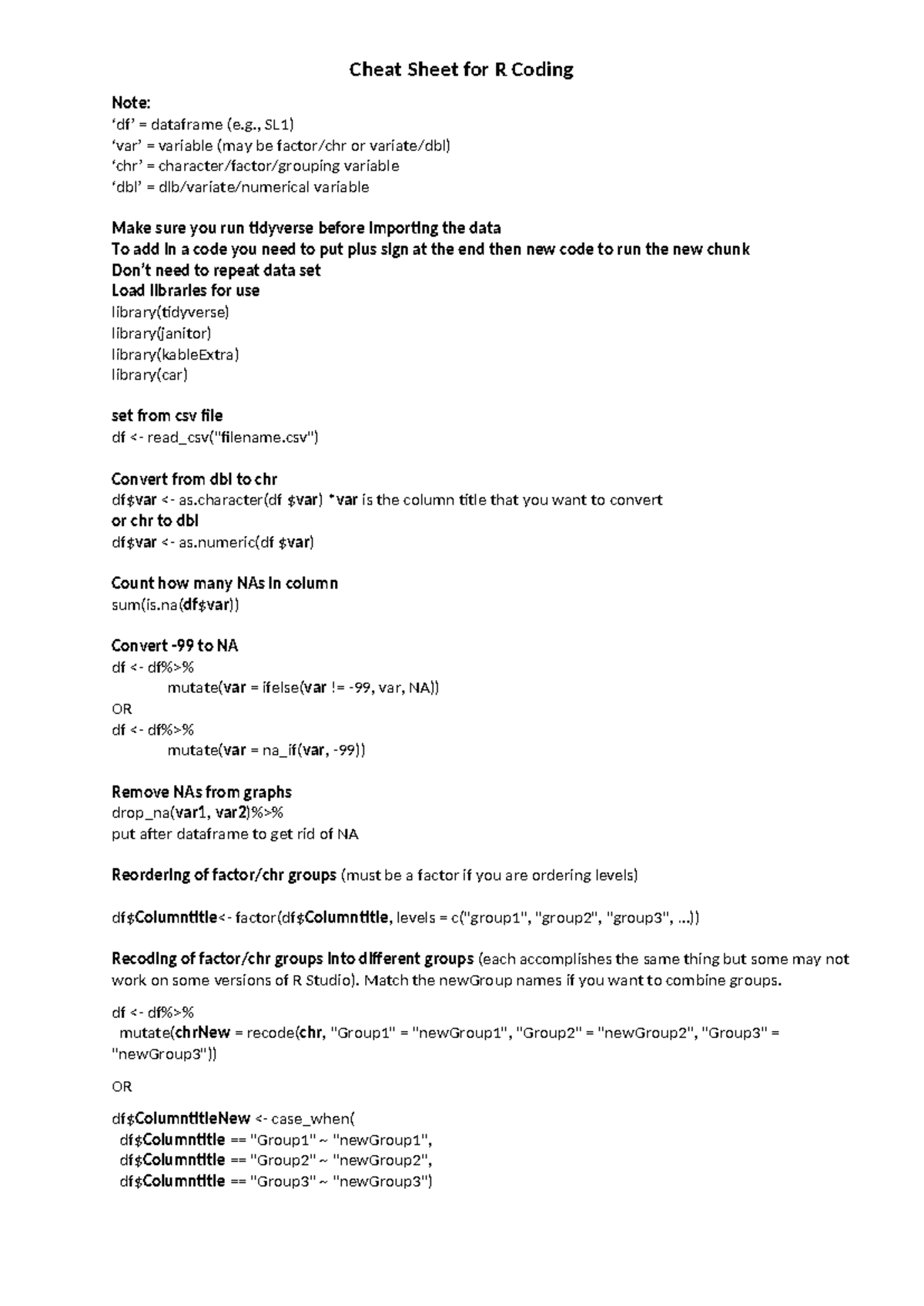 R Code Cheat Sheet 2024: Essential Notes for Data Analysis - Studocu