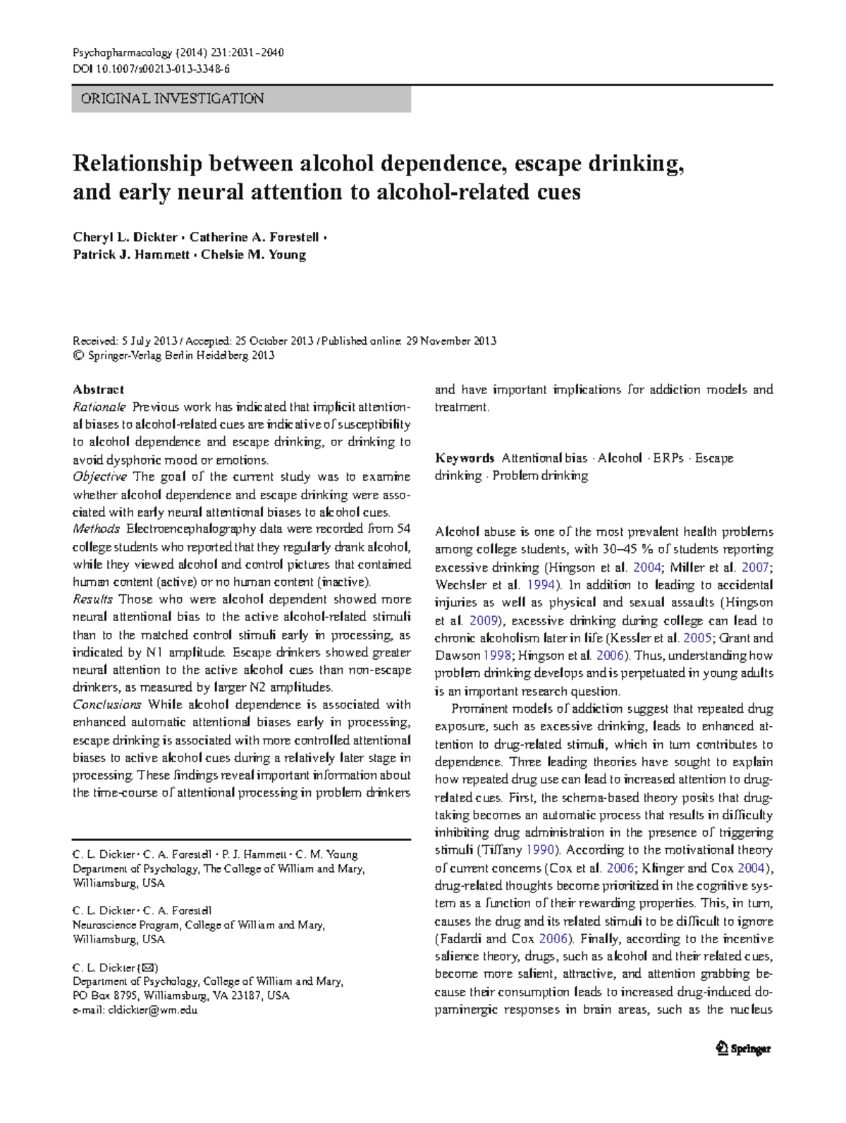 Psychopharmacology (2014) - Neural Attention Biases in Alcohol ...