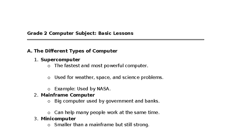 Grade 2 Computer Basics: Types of Computers and Their Uses - Studocu