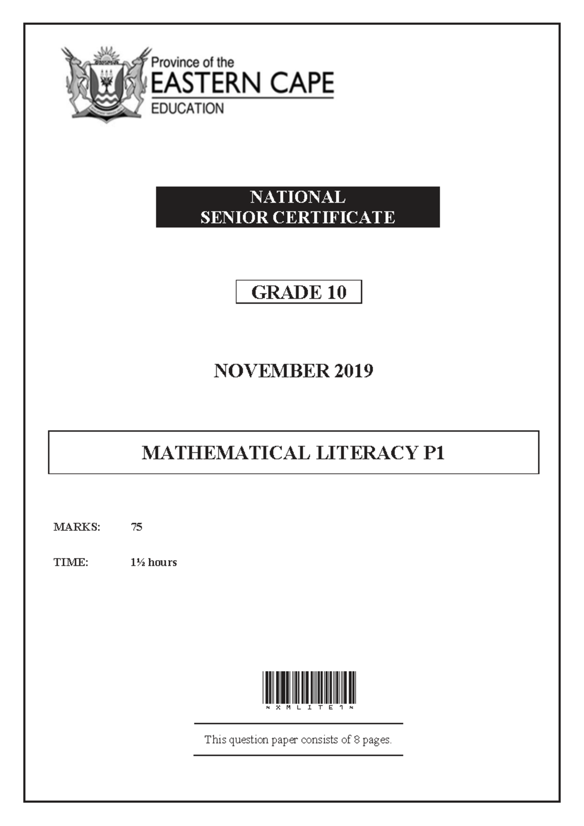 Grade 10 Mathematical Literacy P1 November 2019 Exam Paper - Studocu