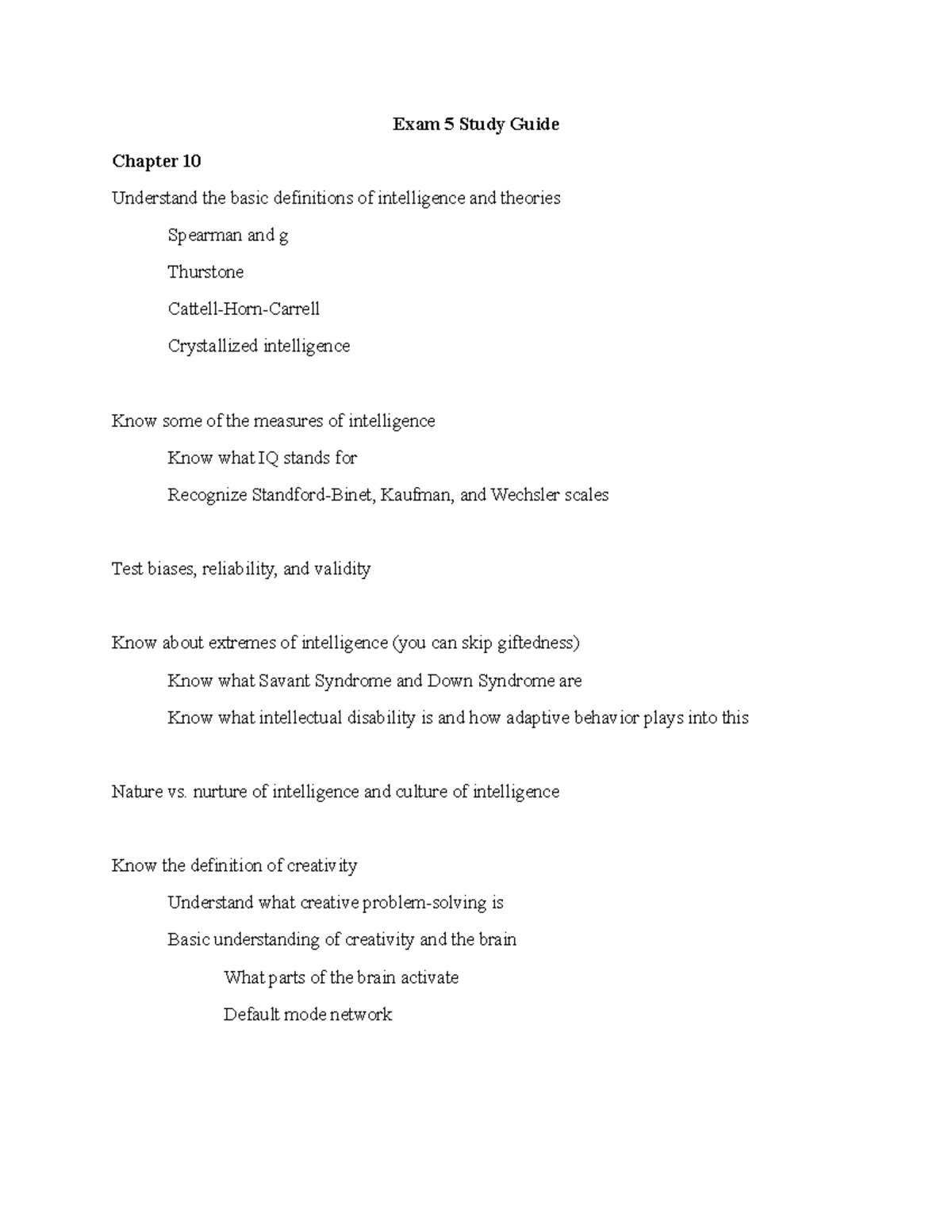 Exam 5 Study Guide: Intelligence, Disorders, and Treatment Methods ...