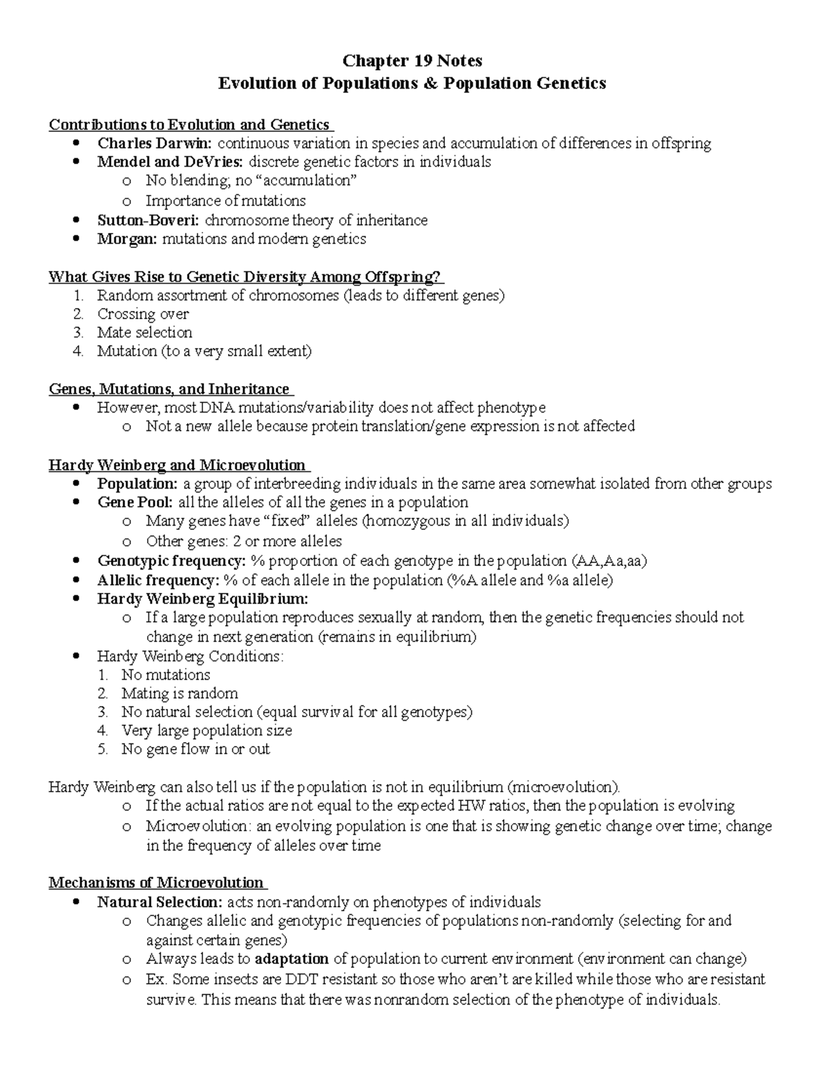 Chapter 19: Evolution of Populations & Population Genetics Notes - Studocu