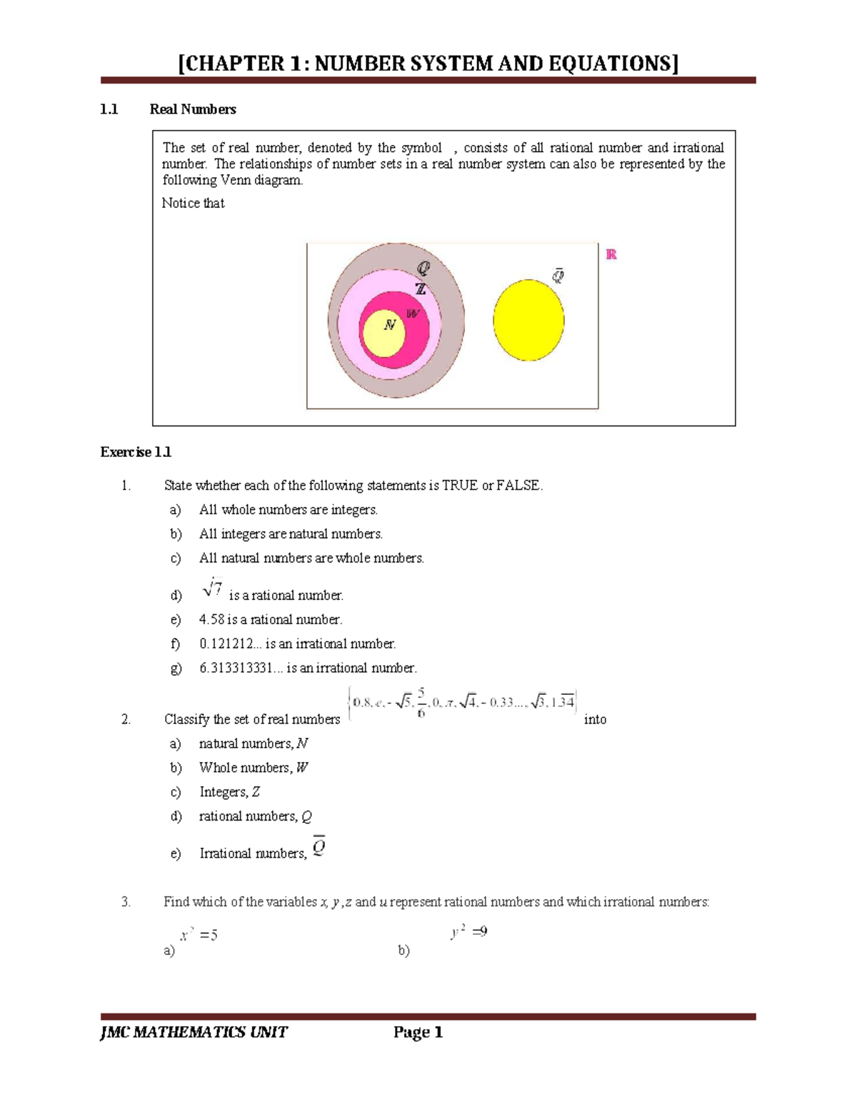 AM015 - Chapter 1: Number Systems and Equations Overview - Studocu
