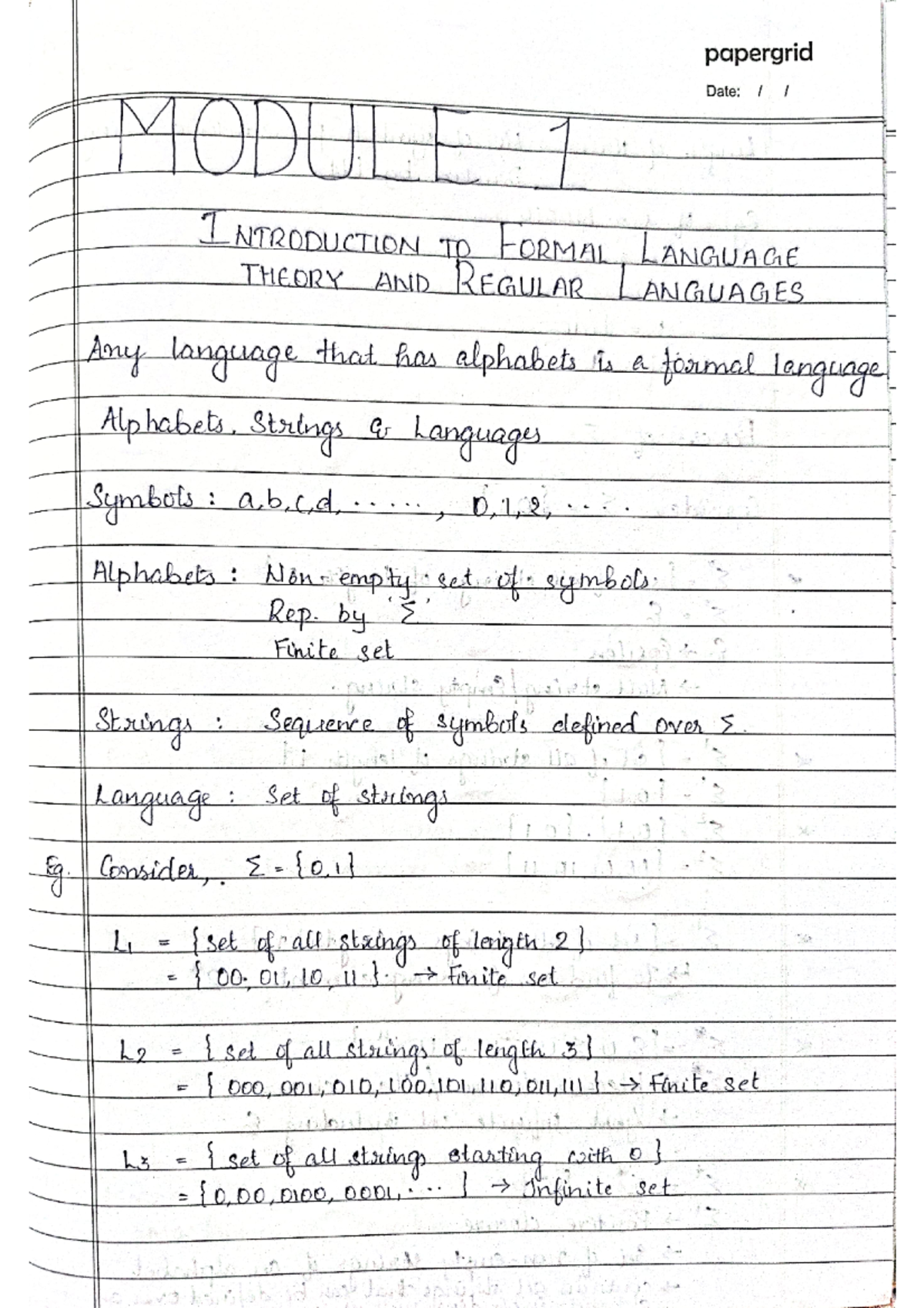FLAT-1 - Notes on Formal Language Theory and Finite Automata in KTU ...