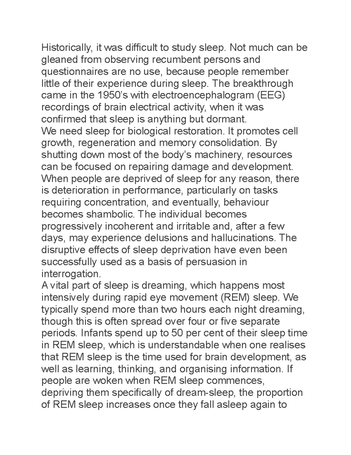 Chapter Notes on Sleep Study and Its Biological Importance - Studocu