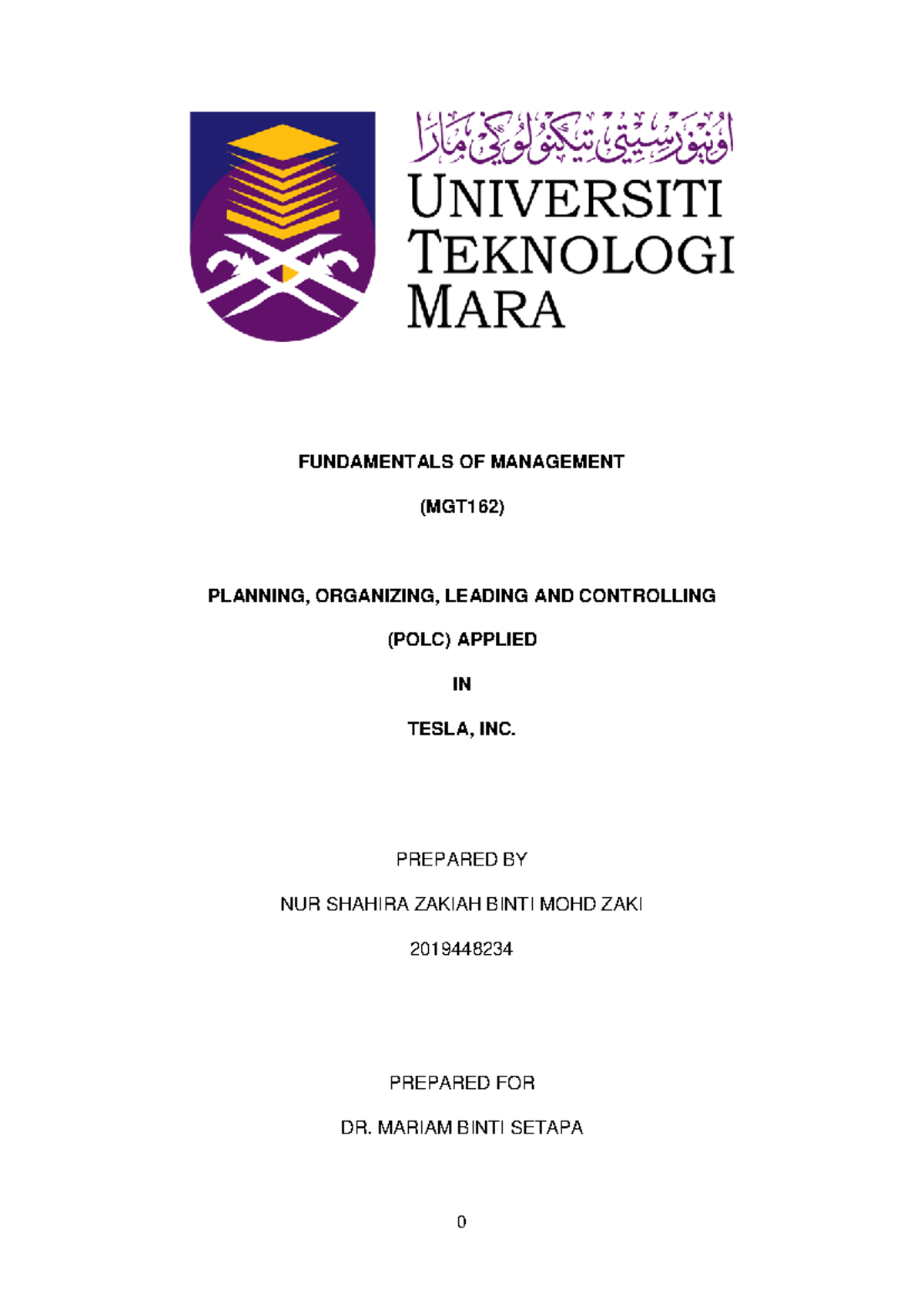 TESLA INC MGT162 Individual Assignment - Science Mathematc - UiTM - Studocu