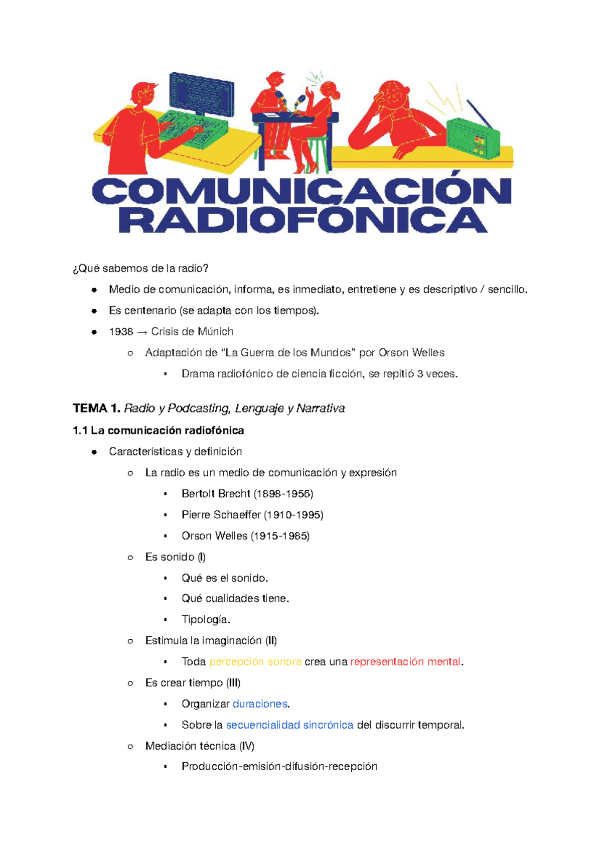 Notas sobre Comunicación Radiofónica - TEMA 1 a TEMA 7 - Studocu
