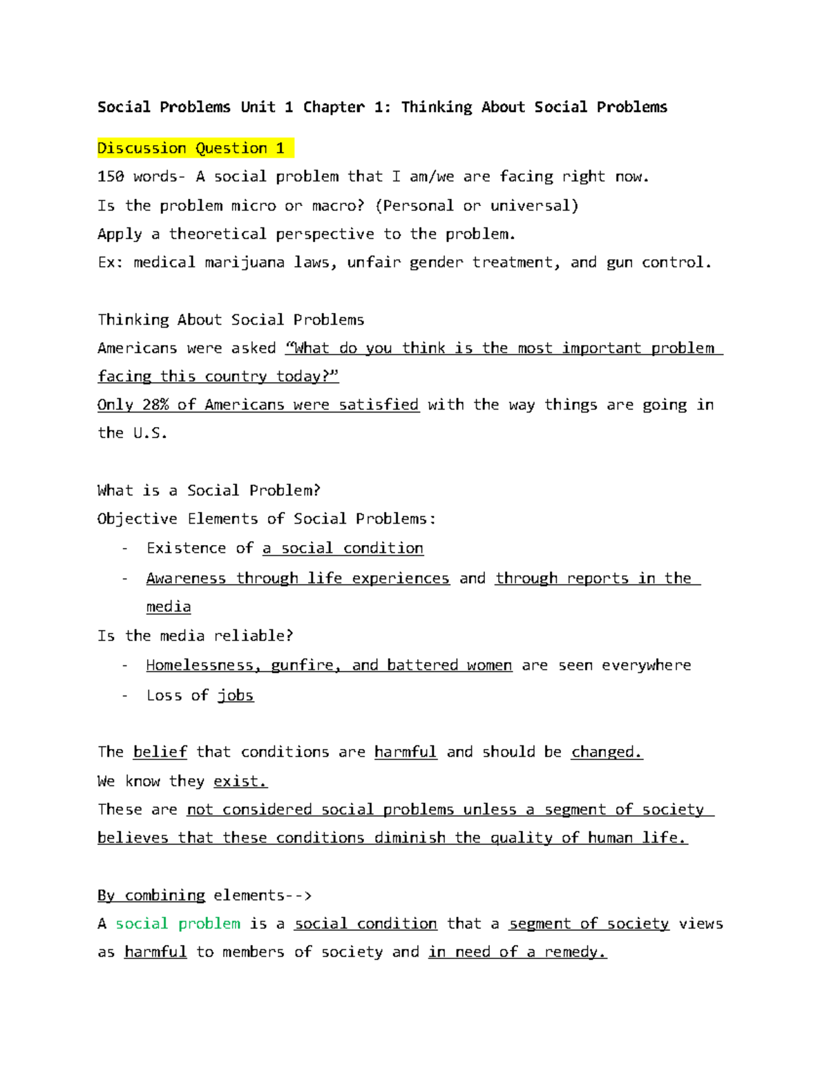 SOC101 Final Exam Notes: Understanding Social Problems Chapter 1 - Studocu