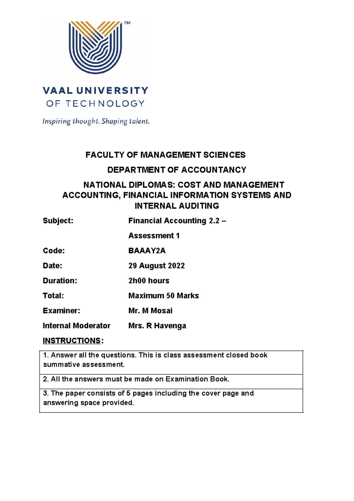 Financial Accounting 2.2 Assessment 1: Case Study & Journal Entries ...
